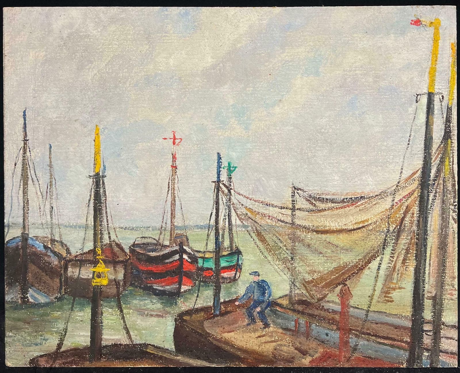 Simone Forgeharbor Scene With Fisherman And Colorful Boats Nets Raised Port étalpes France19th Century photo furniture