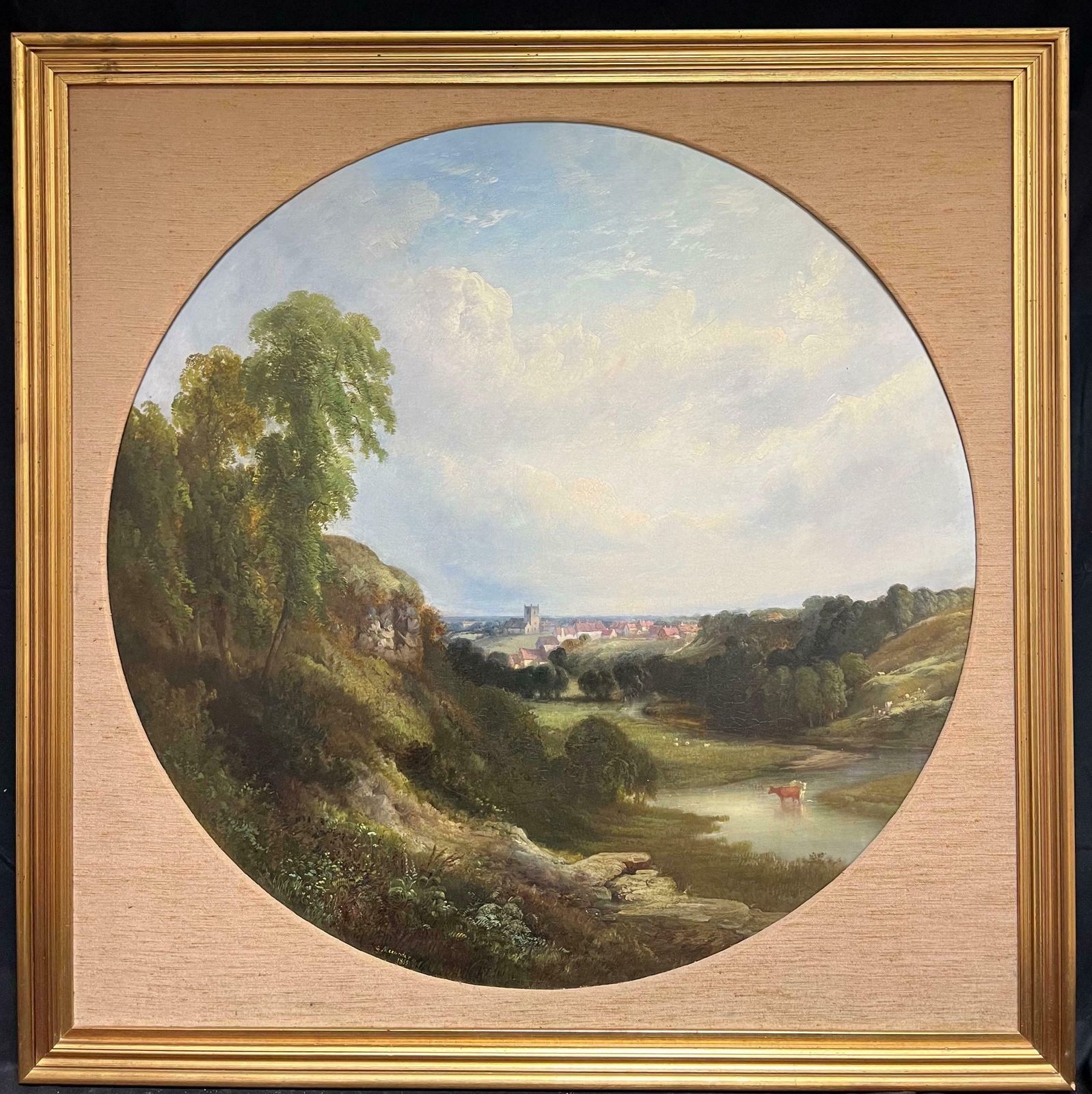 George Alexander (British, 1832 1913)very Large Victorian English Circular Oil Painting Kirkeneaton, Nr Pontefract1855 photo furniture