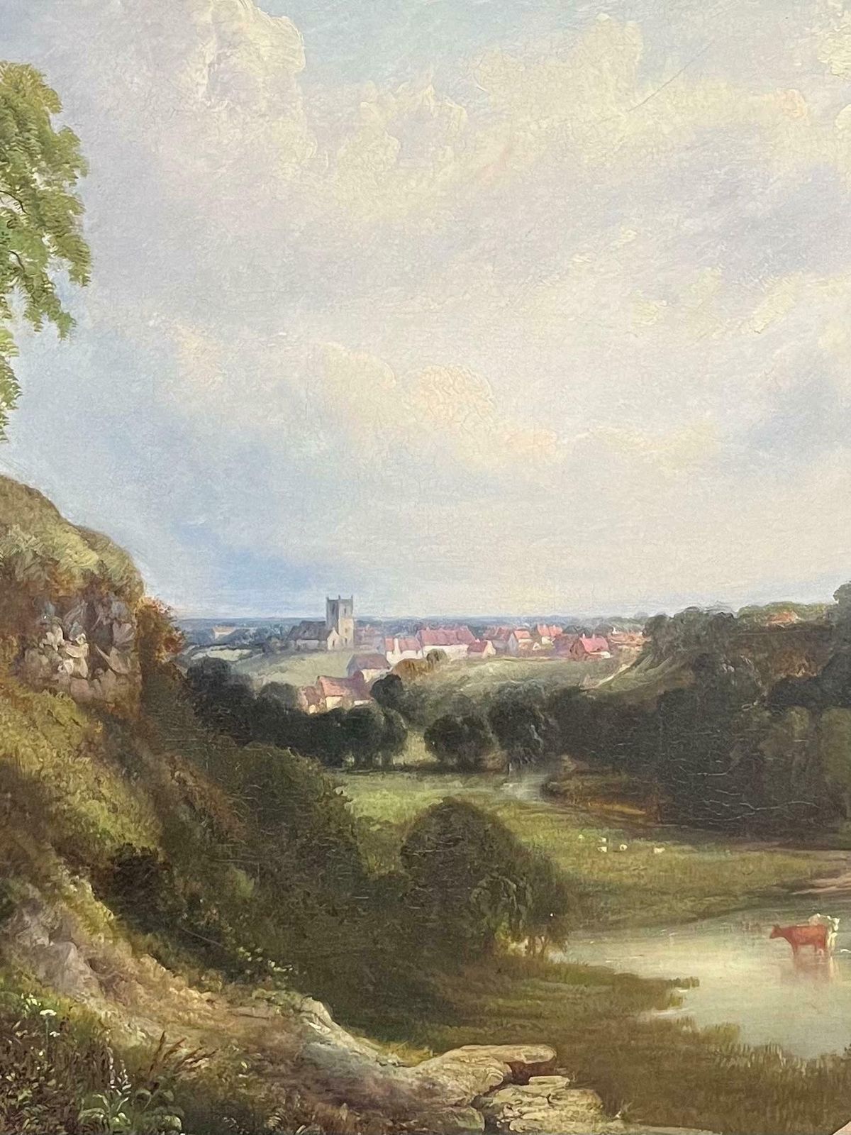 George Alexander (British, 1832 1913)very Large Victorian English Circular Oil Painting Kirkeneaton, Nr Pontefract1855 photo Art