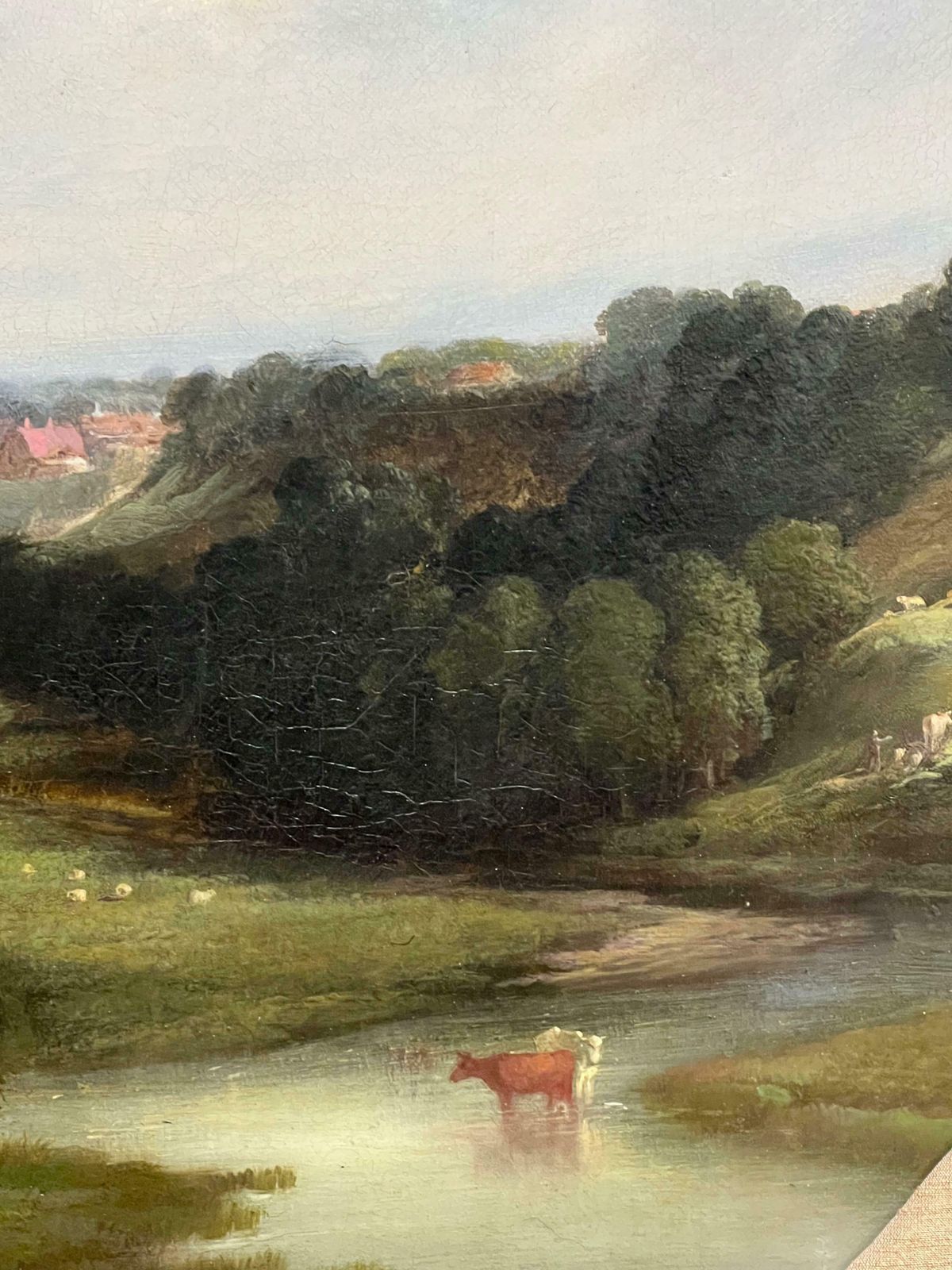 George Alexander (British, 1832 1913)very Large Victorian English Circular Oil Painting Kirkeneaton, Nr Pontefract1855 photo vinterior