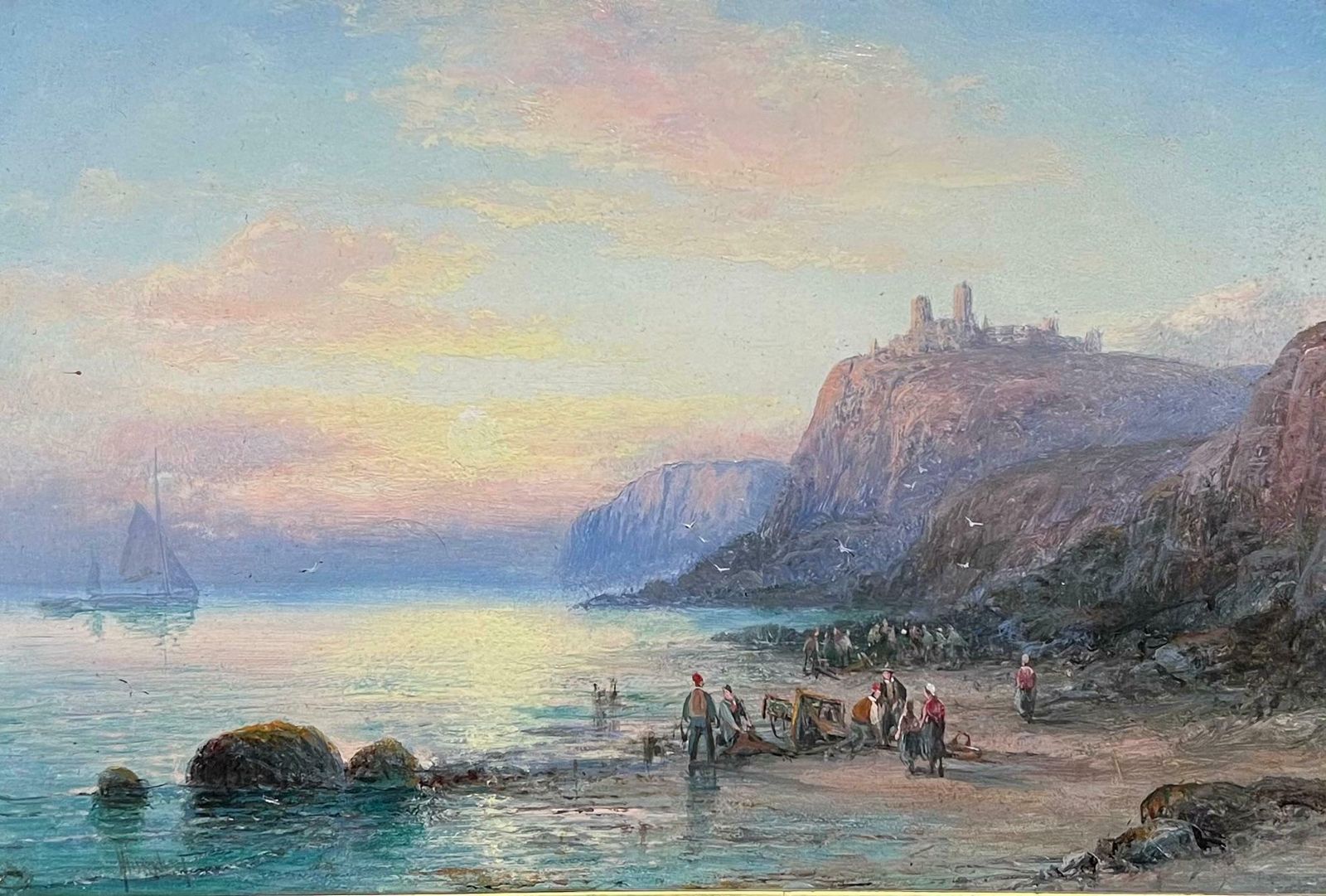 William Anslow Thornely (British, 1847 1907)antique British Marine Oil Painting Tantallon Castle Scotland Coastal Sunset19th Century photo furniture