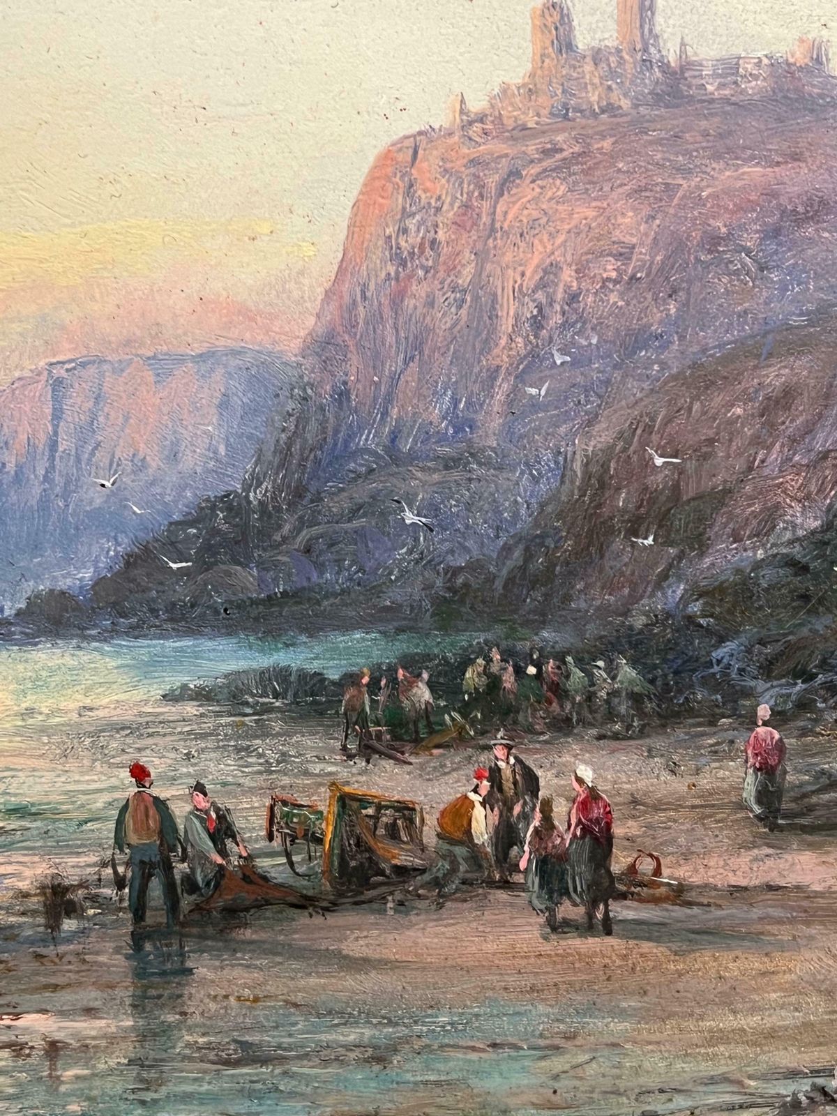 William Anslow Thornely (British, 1847 1907)antique British Marine Oil Painting Tantallon Castle Scotland Coastal Sunset19th Century photo Art