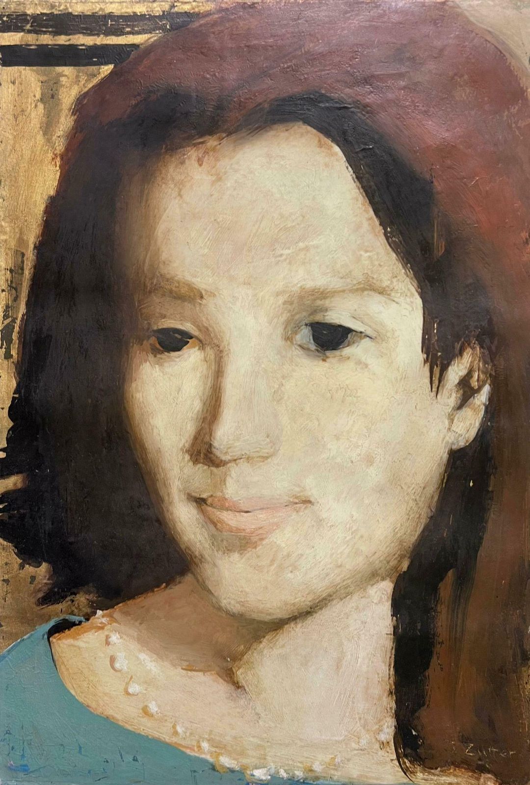 Jonathan Zutter (1928 1998)1960's Modernist Portrait Of Woman Monegasque Artist Signed Oil Painting 1960's
