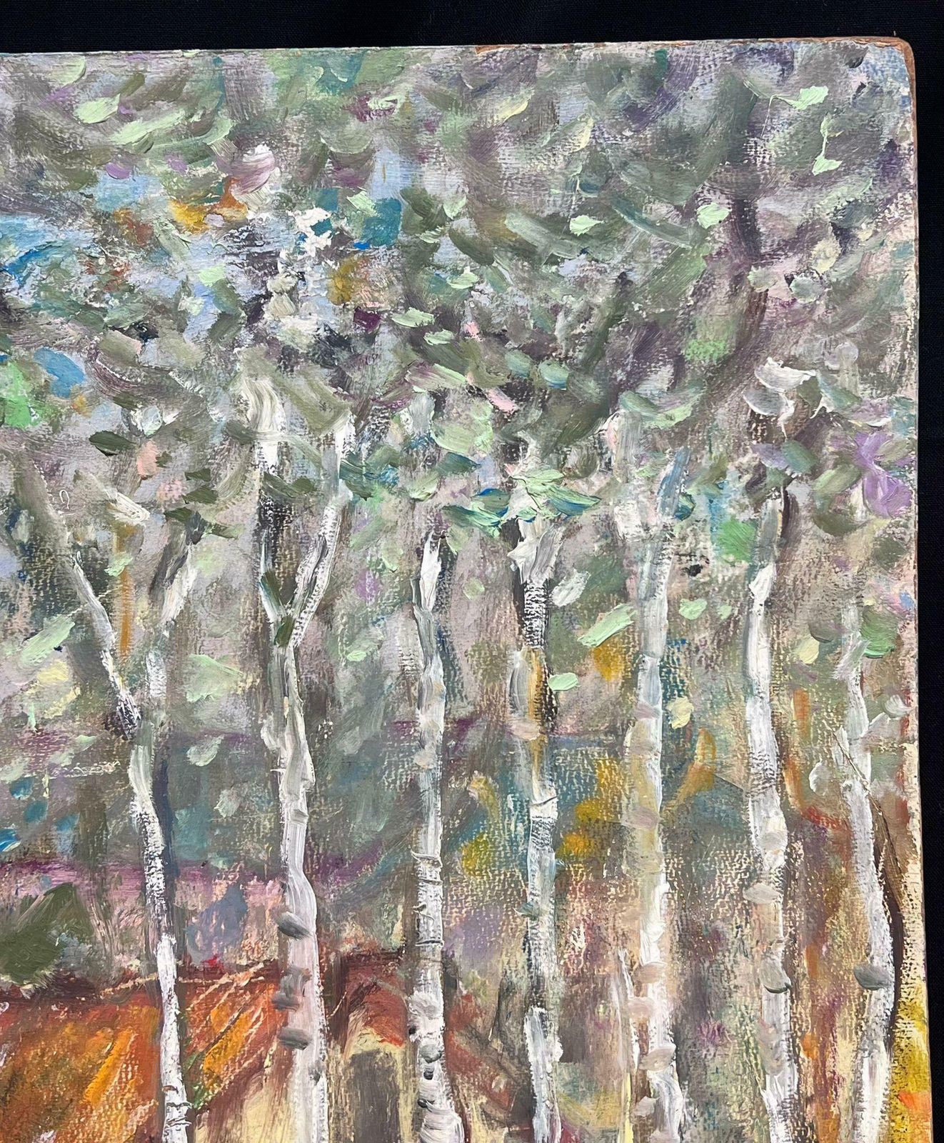 1930's French Post Impressionistfrench Post Impressionist Village Scene Silver Birch Trees Vibrant Oil Painting 1930's photo Art