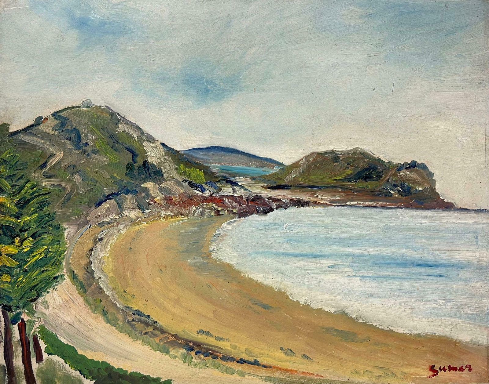 Simone Forgecurving Coastal Bay With Rocky Cliffs Sandy Shoreline Breezy Seaside Landscape19th Century