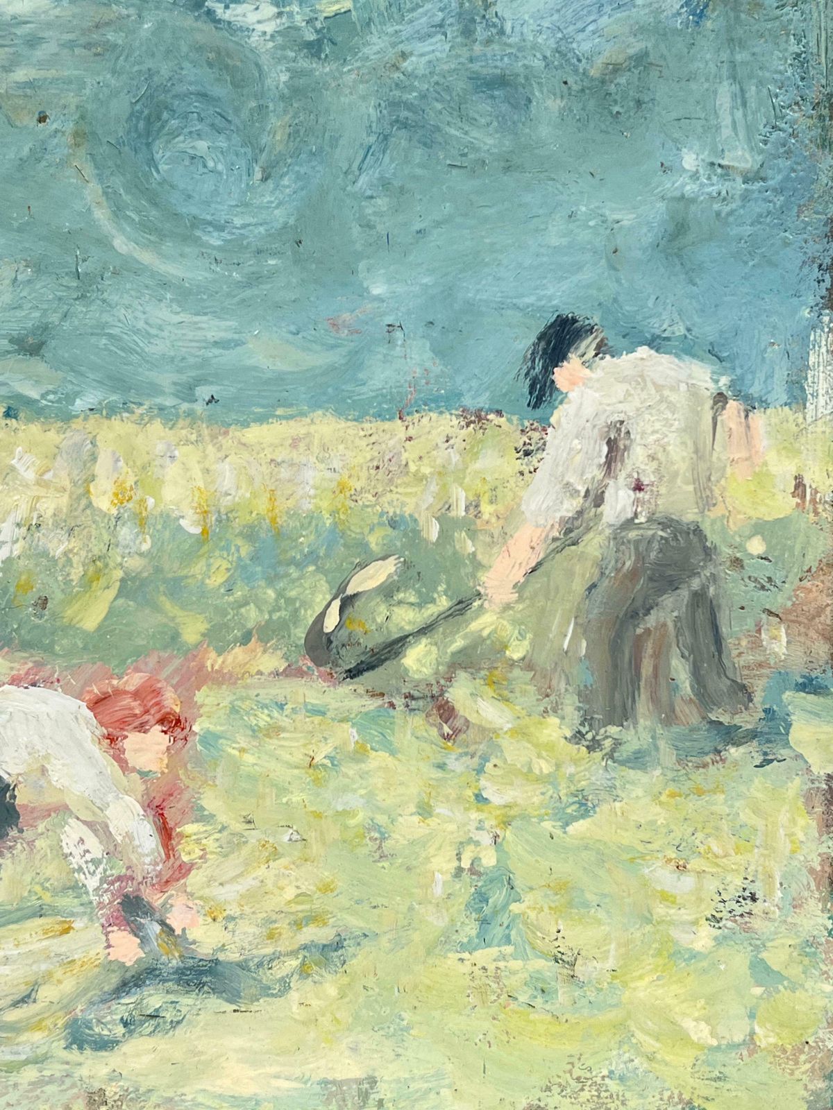 Fanch Lelfarmers Working In Sunlit Landscape Beneath A Deep Blue Sky French Oil Painting20th Century photo 428.0