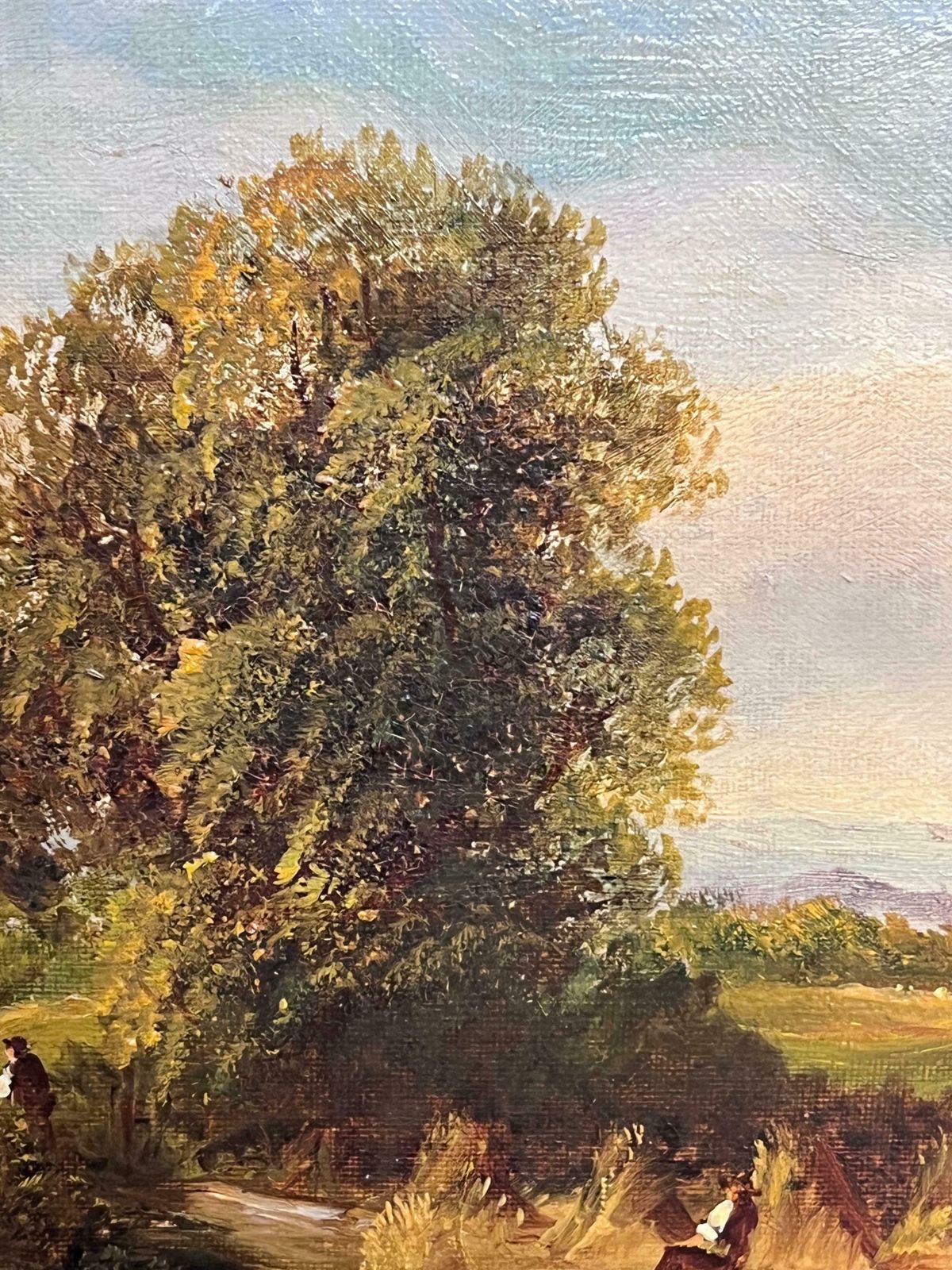 Victorian Englishantique 19th Century English Oil Painting Countryside Golden Harvest Fields 19th Century photo for sale