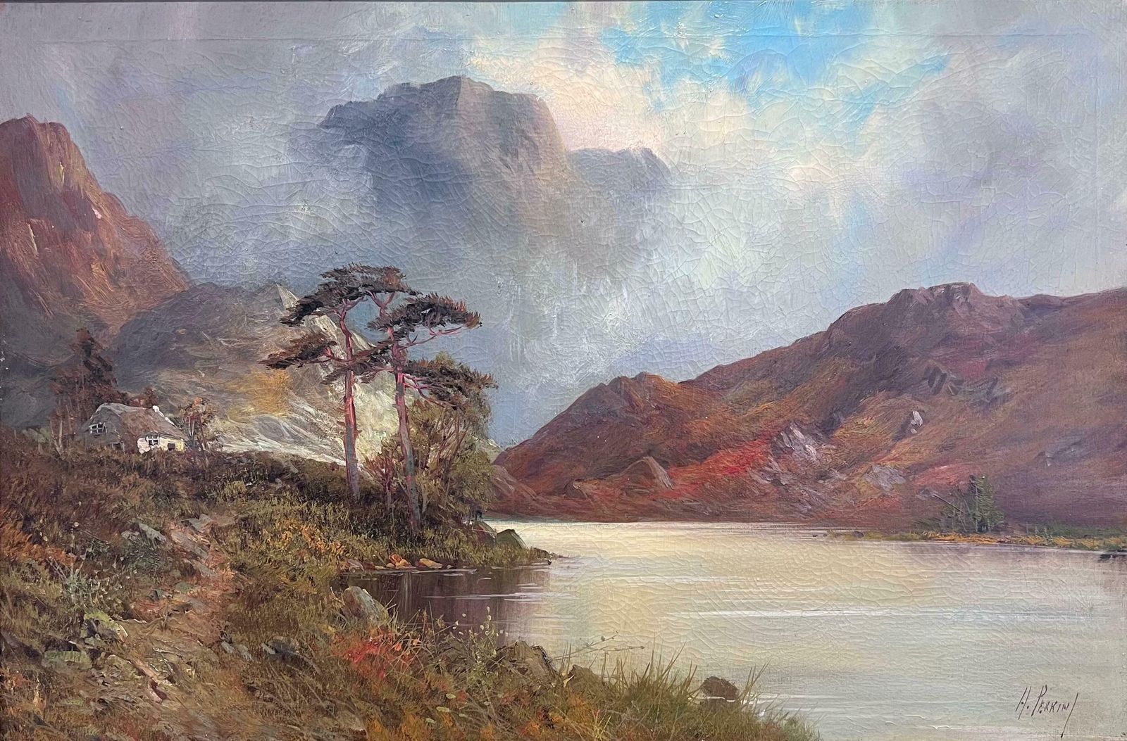 F. E. Jamiesonantique Scottish Highlands Loch Scene Signed Oil Painting On Canvas1920's photo furniture