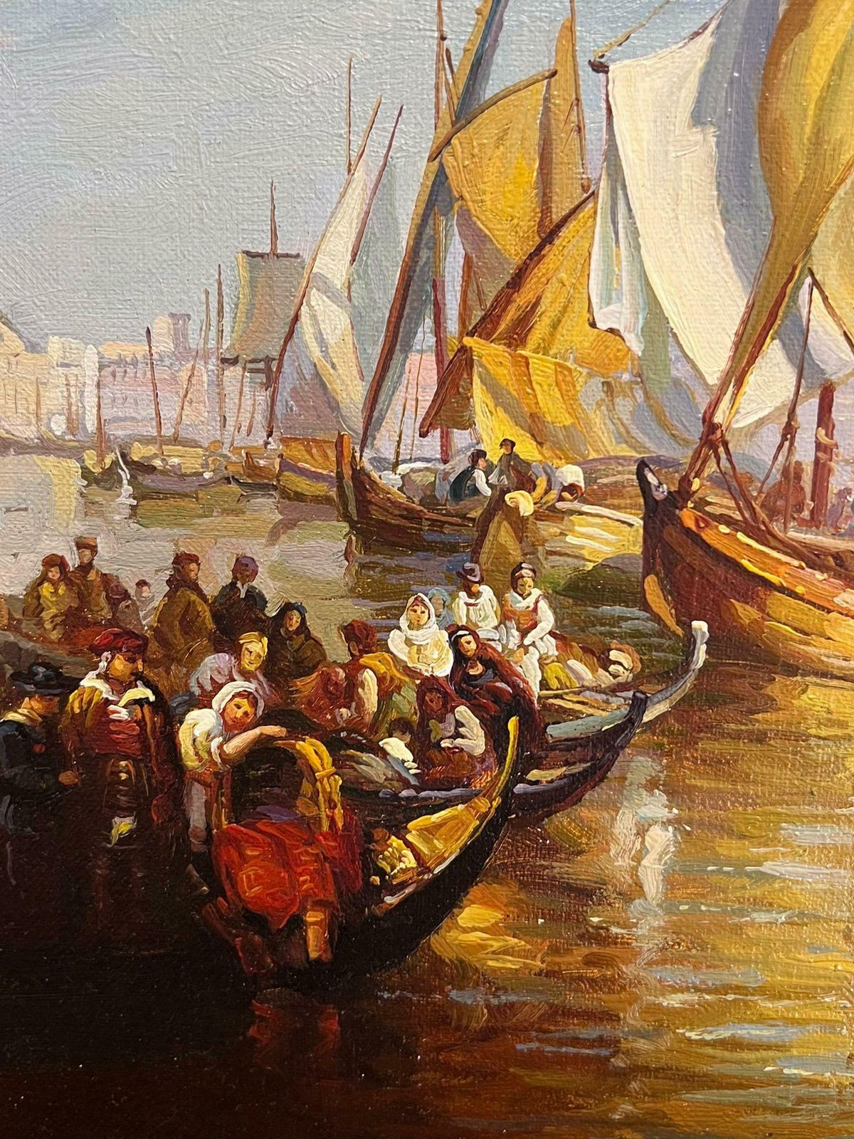English Artistbustling Sunlit Venice With Gondolas And Sailboats Scenic Classical Oil Painting photo Art