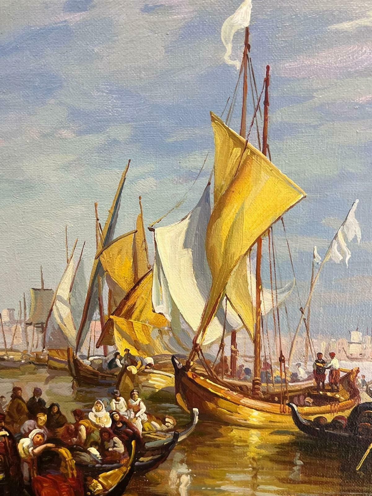 English Artistbustling Sunlit Venice With Gondolas And Sailboats Scenic Classical Oil Painting photo 2240.0