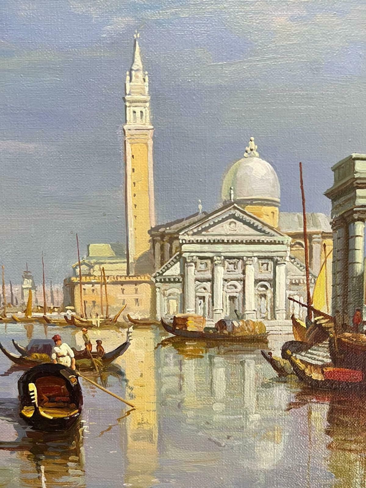 English Artistbustling Sunlit Venice With Gondolas And Sailboats Scenic Classical Oil Painting photo buy