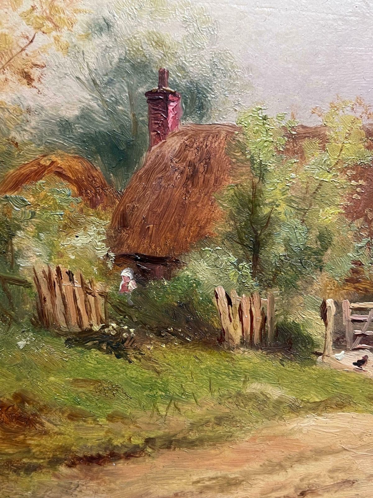 British Victorianantique English Signed Oil Painting Shepherd Leading Sheep Village Country Lane19th Century photo vinterior