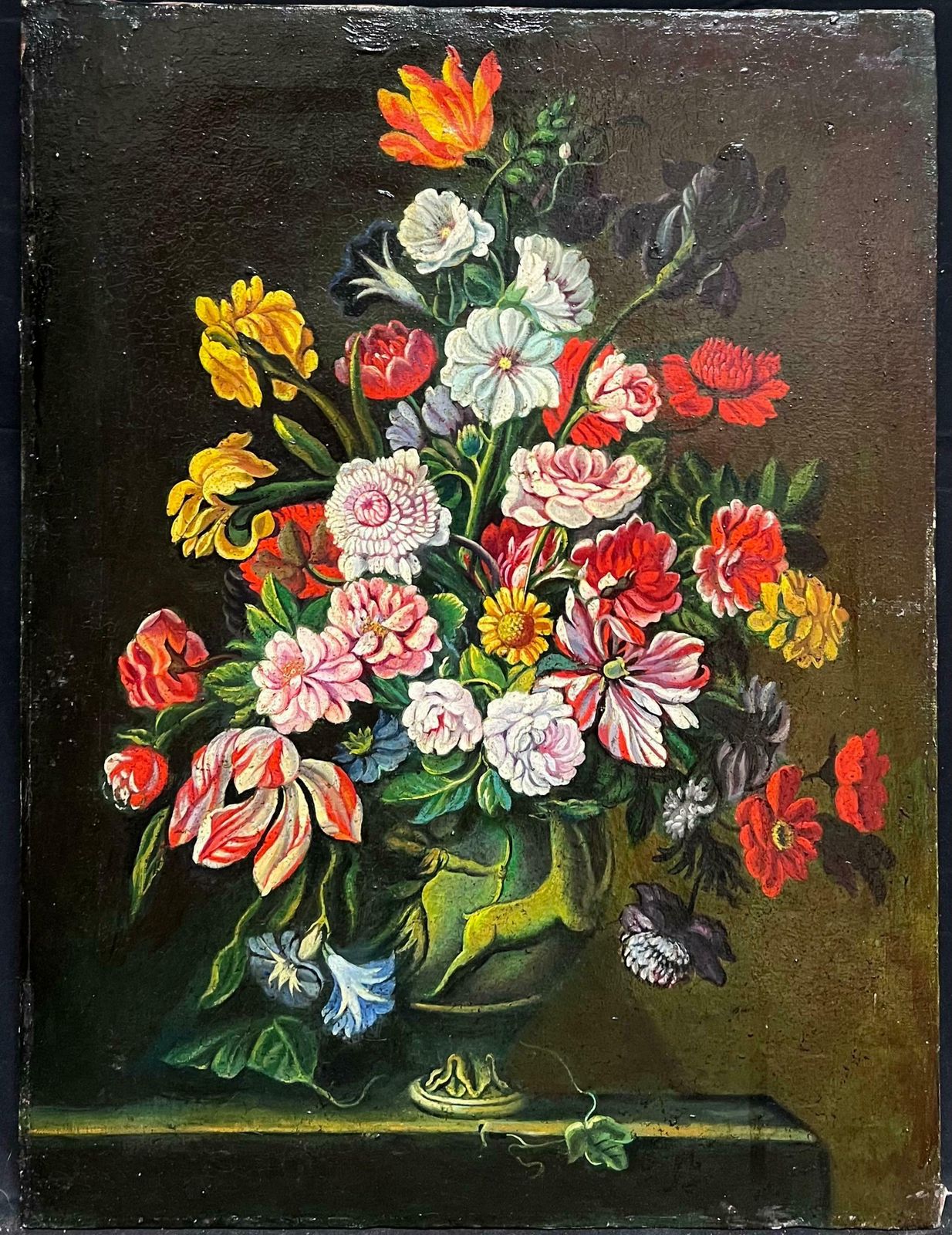 Miguel Canals Studiofine Spanish Old Master Style Oil Painting Flowers In Ornate Vase20th Century photo furniture