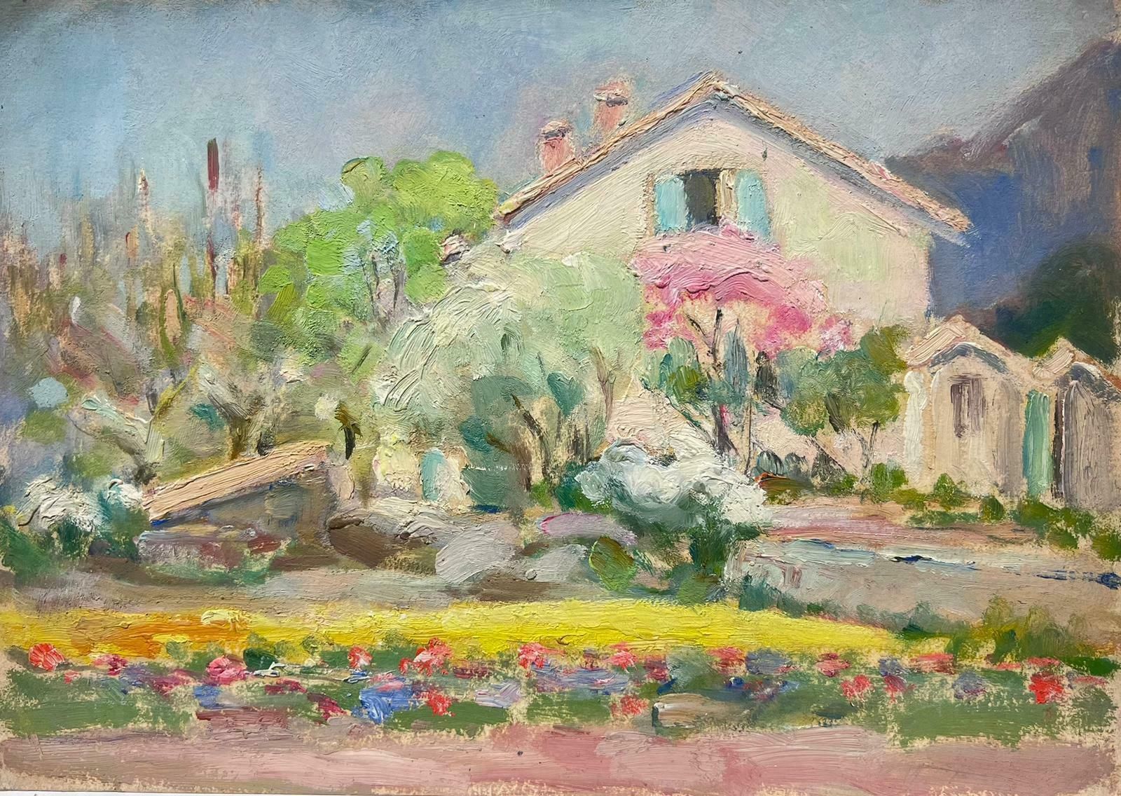 Louise Alixfrench Impressionist Oil White House Surrounded By Colourful Flower Pathway1940's