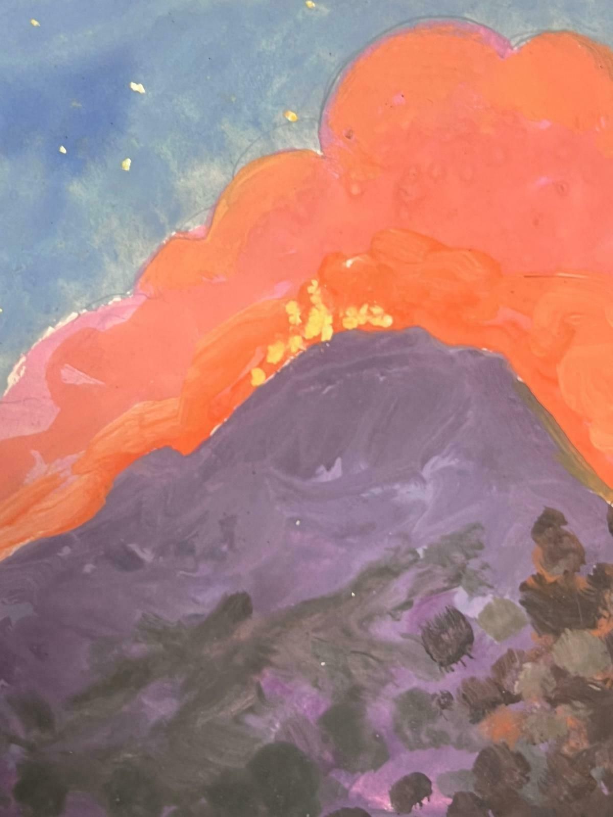 Louise Alix1930's Watercolour Painting French Purple And Orange Mountain Landscape 1940's photo for sale