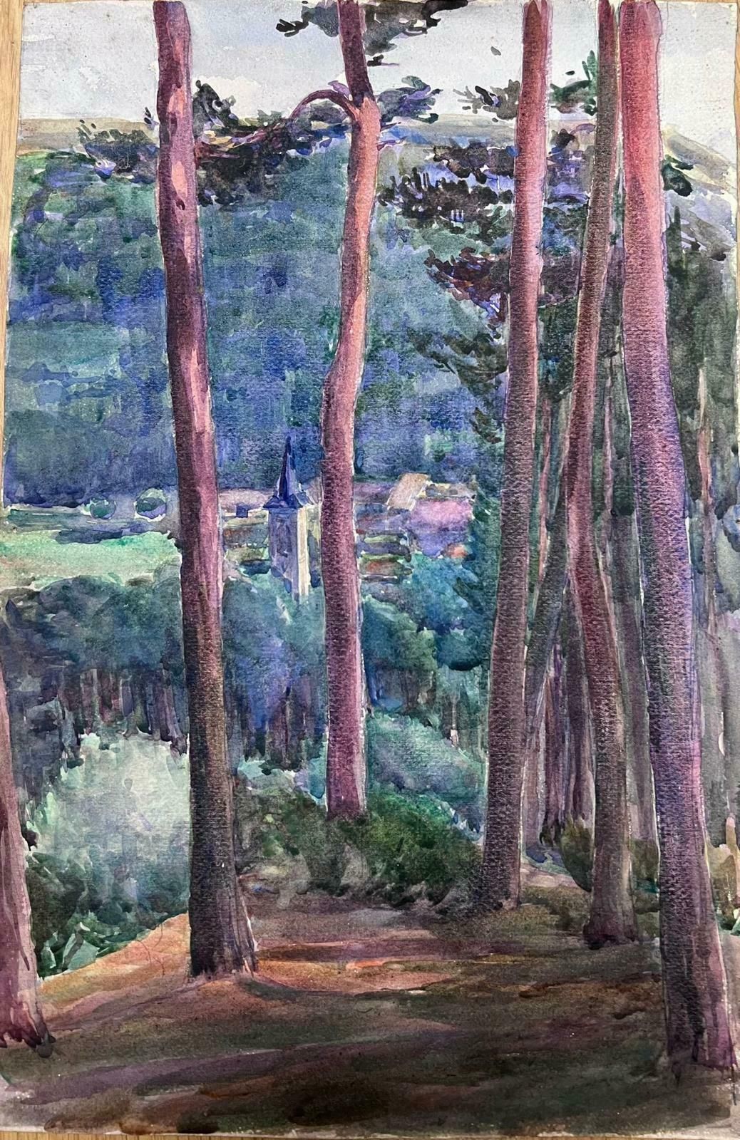 Louise Alix1930's French Impressionist Watercolour Tall Woodland Trees1940's photo for sale