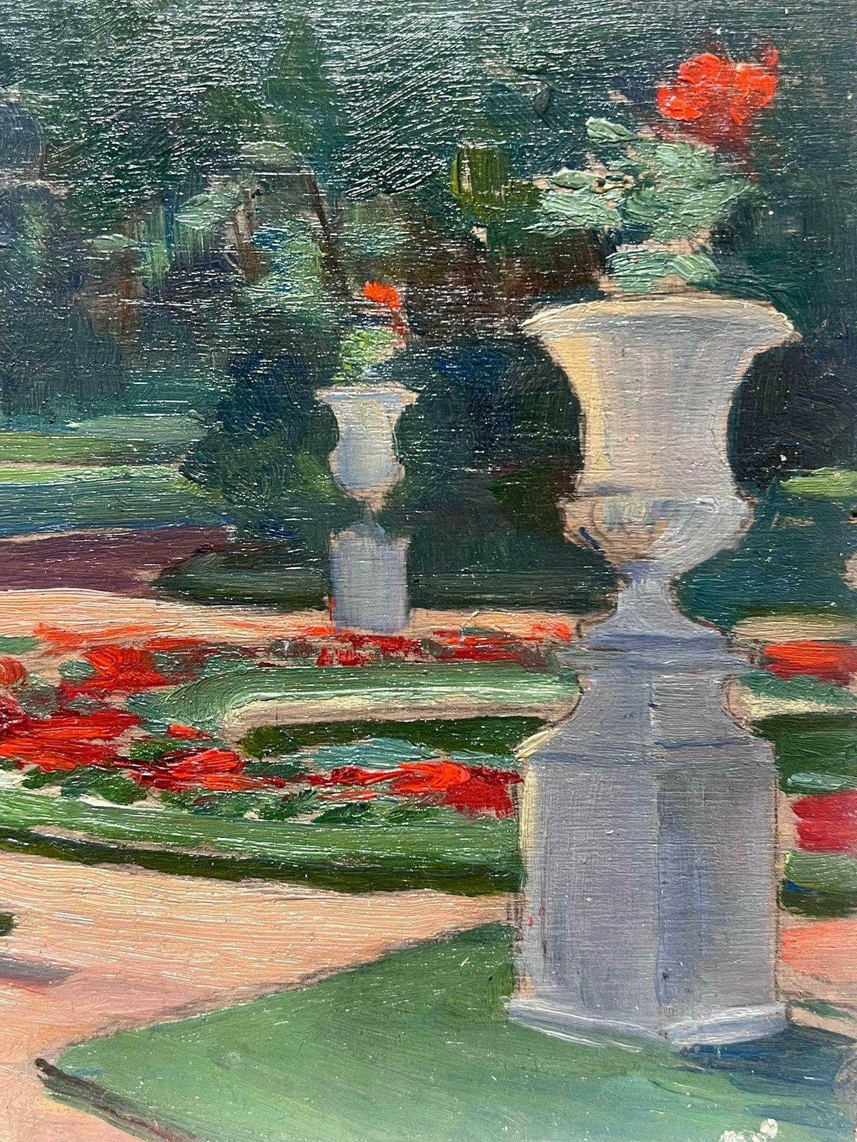 Louise Alix1950's French Park Gardens With Flower Beds & Stone Urns Fine Original Oil 1940's photo 809.0