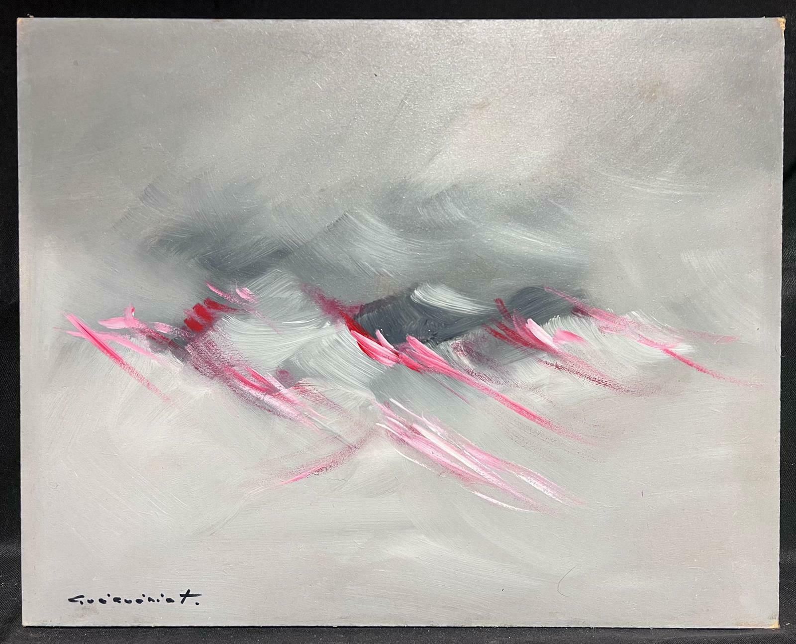 Gerard Guegueniatfrench Abstract Expressionist Signed Oil Pink & Grey Swirls photo furniture