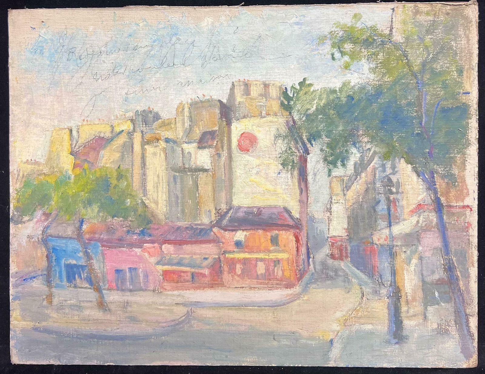 Regine Davidcolourful Cityscape Town Corner With Trees Vibrant Oil Painting1950's photo furniture
