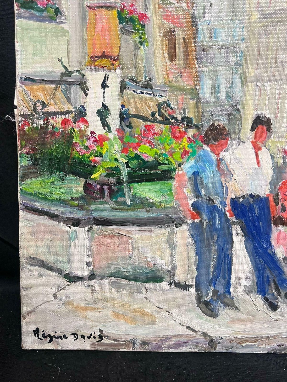 Regine David1950's French Post Impressionist Oil Lausanne Switzerland Old Market Village Sq1950's photo for sale