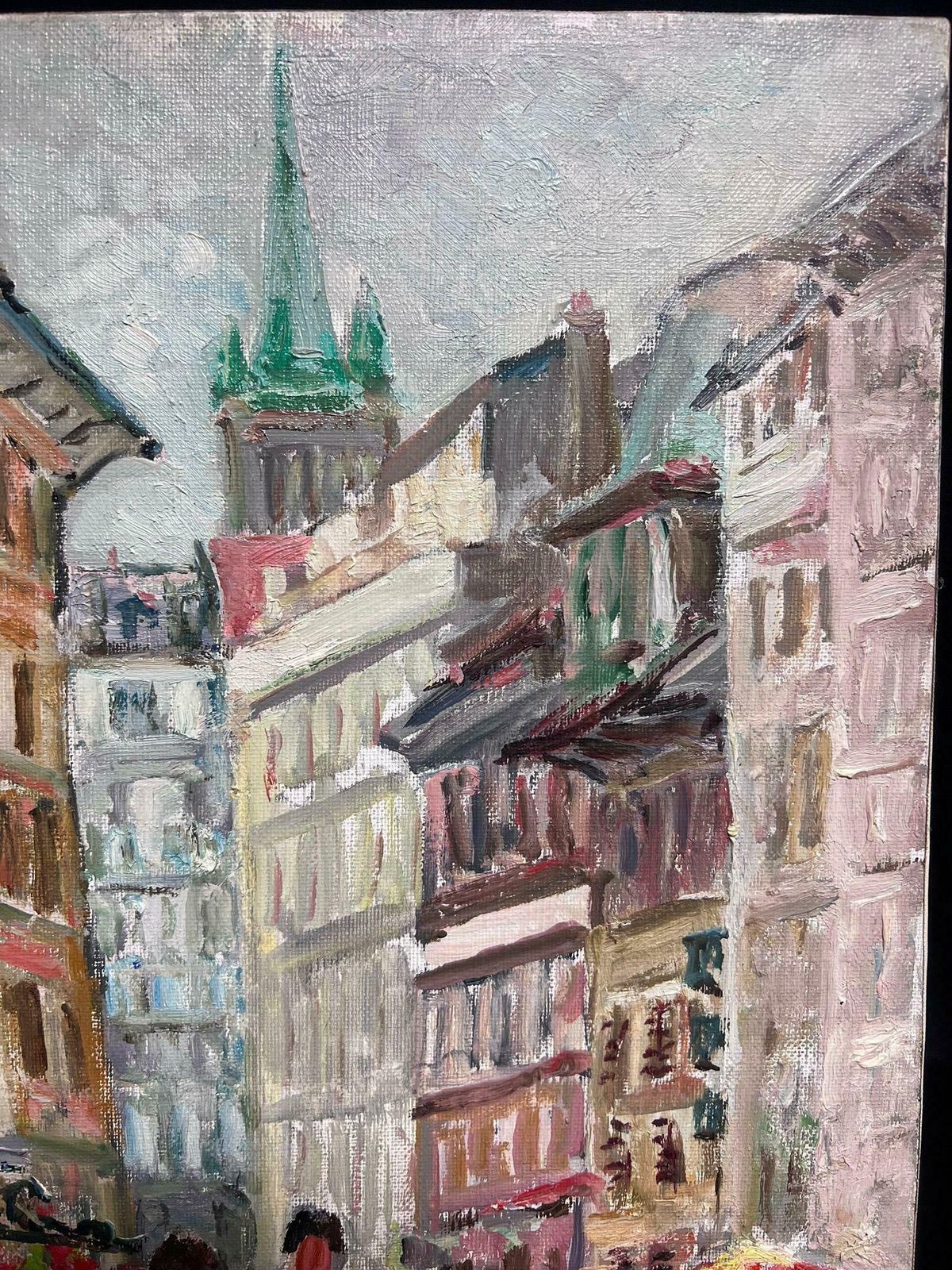 Regine David1950's French Post Impressionist Oil Lausanne Switzerland Old Market Village Sq1950's photo vinterior