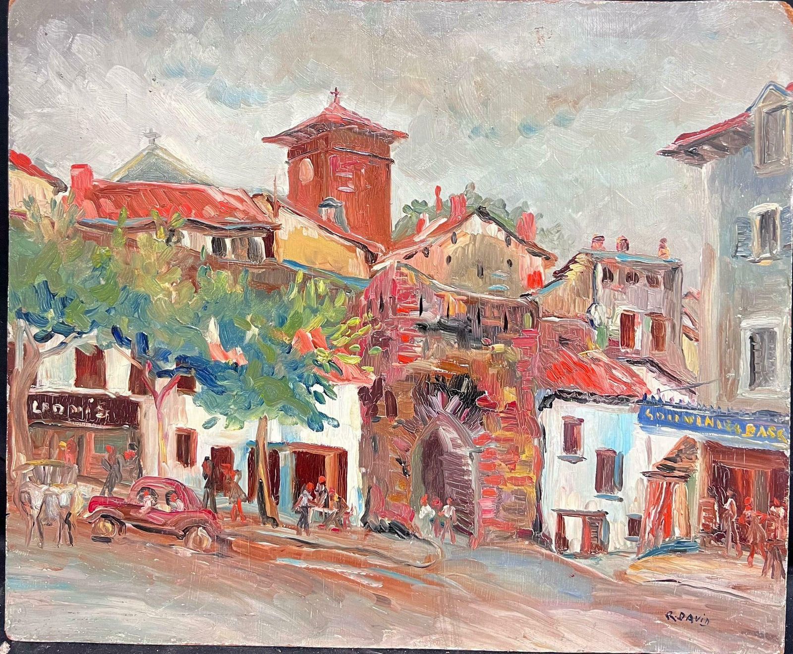 Regine David1950's French Post Impressionist Oil St Jean Pied De Port Pyrenees Basque Town1950's photo furniture