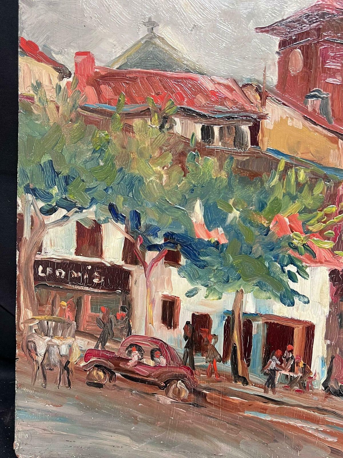 Regine David1950's French Post Impressionist Oil St Jean Pied De Port Pyrenees Basque Town1950's photo for sale