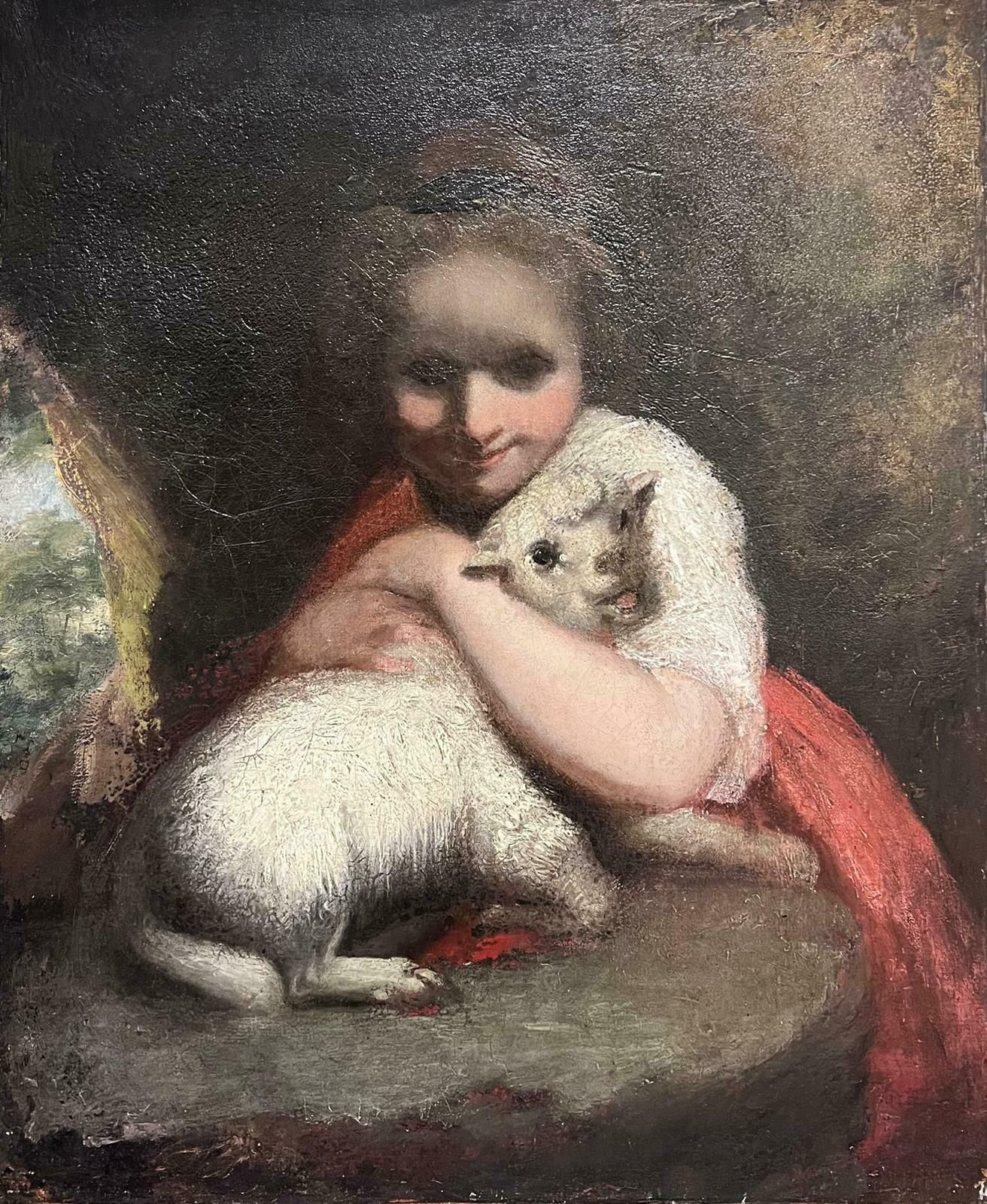 Fine 18th Century British Old Master Oil The Young Shepherdess With Lamb18th Century