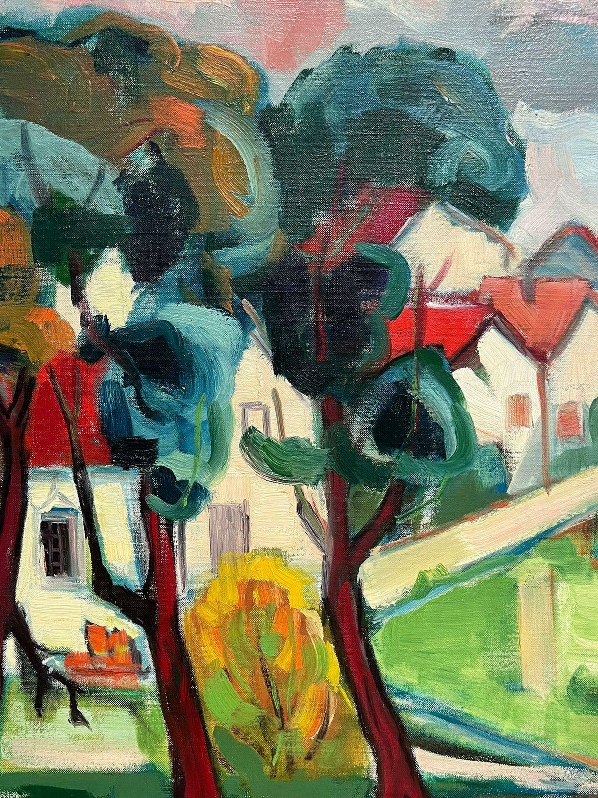 Michel Kritz 1960's French Modernist Cubist Oil Painting View Of An Old French Town photo Art