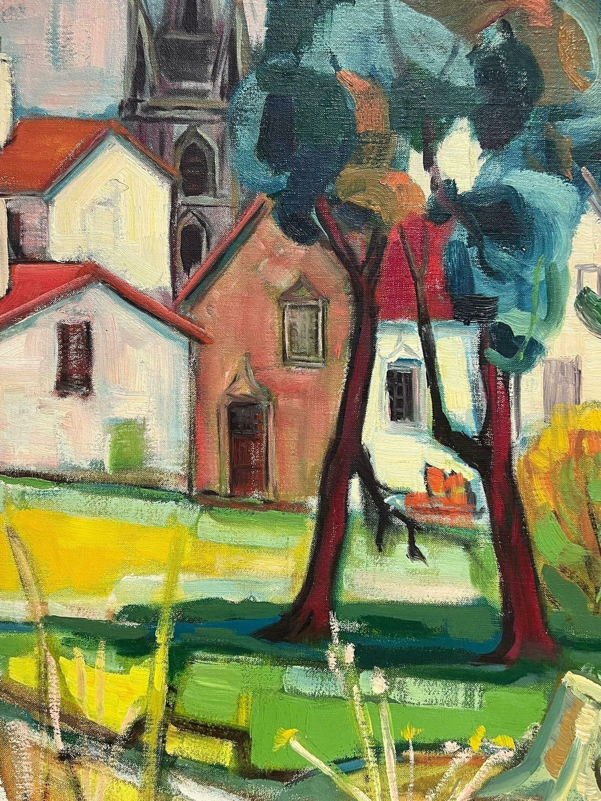 Michel Kritz 1960's French Modernist Cubist Oil Painting View Of An Old French Town photo 1527.0