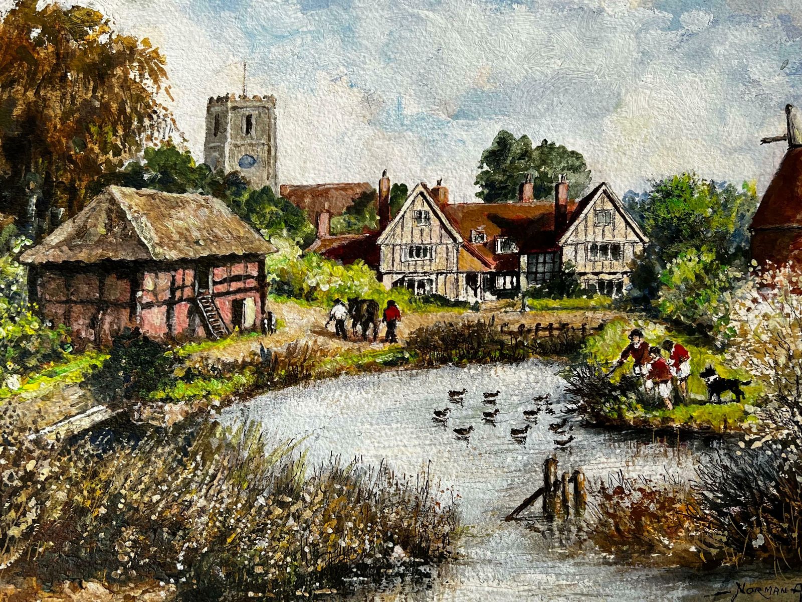 Norman A Olleythe Huntsman Feeding The Ducks In A Peaceful Kentish Town Landscape photo for sale