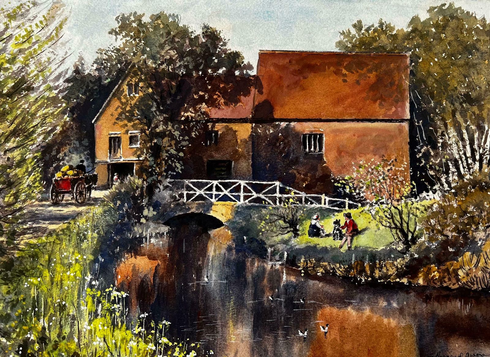 Norman A Olleyautumnal River Bridge Landscape Refelection By The Mill Pond