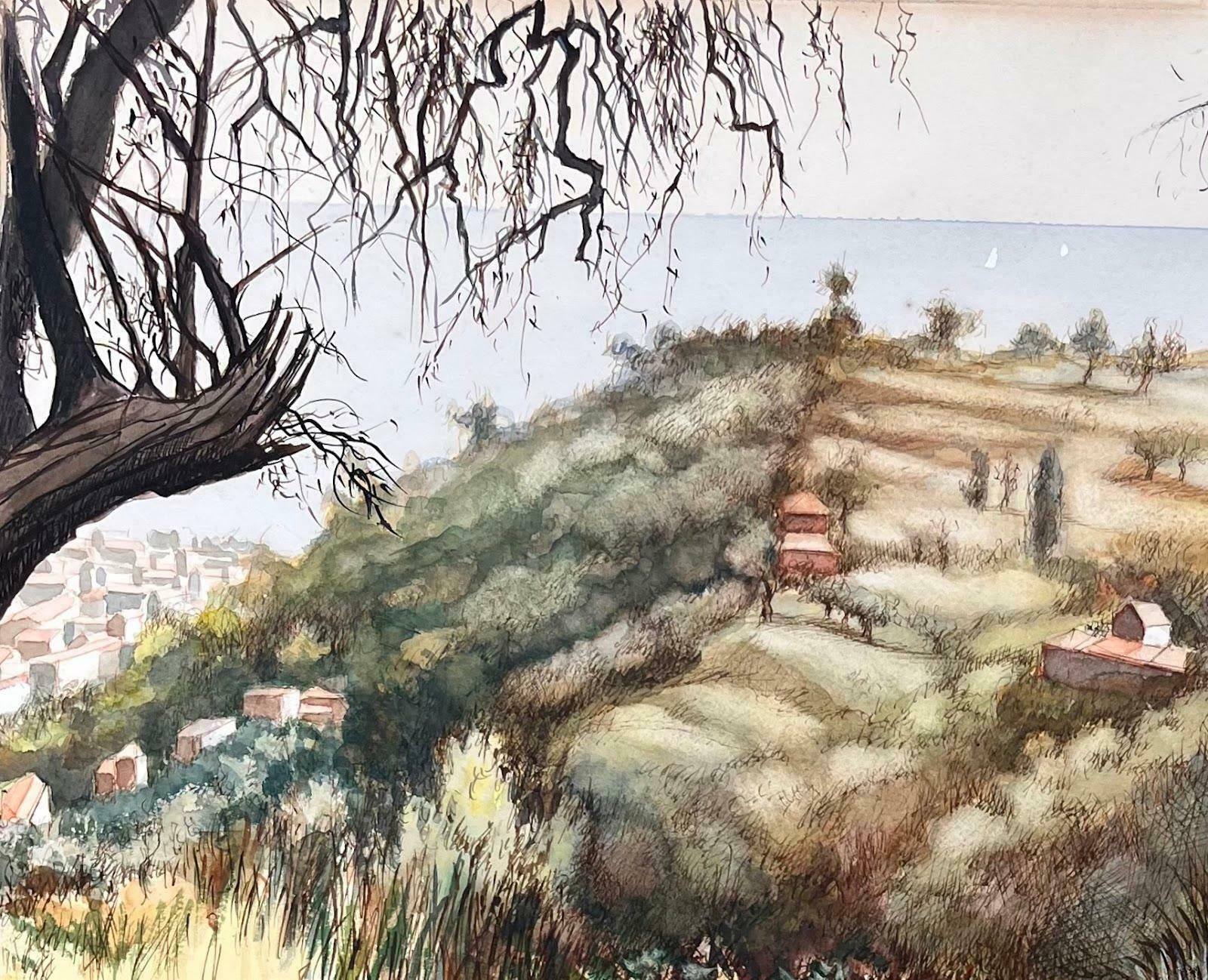 Josine Vignonmid Century French Original Pastel Painting Of A Coastal Hillside1950's photo for sale