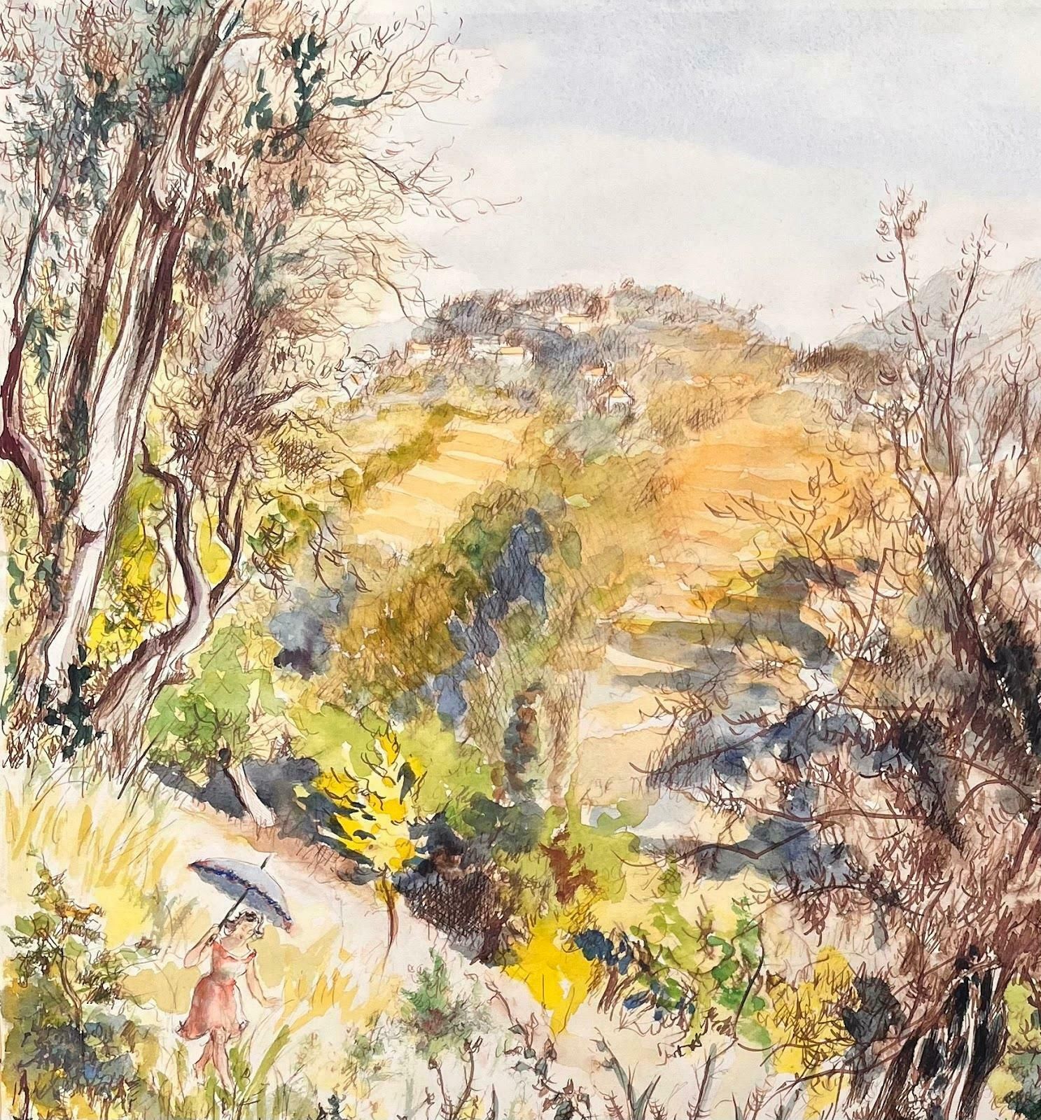 Josine Vignoncountryside Of Nice (Le Mont Chauve)   Serene Watercolor Landscape1950's photo Art