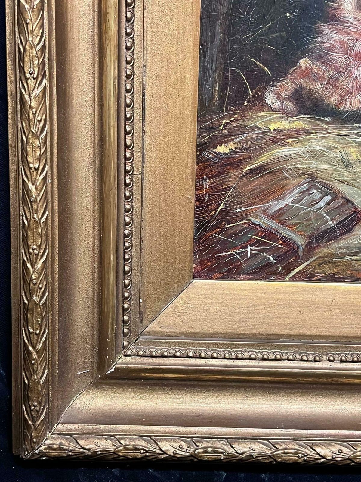 English Dog Paintingplayful Terriers Pouncing To The Dog Bowl Antique English Oil Painting photo 1222.0