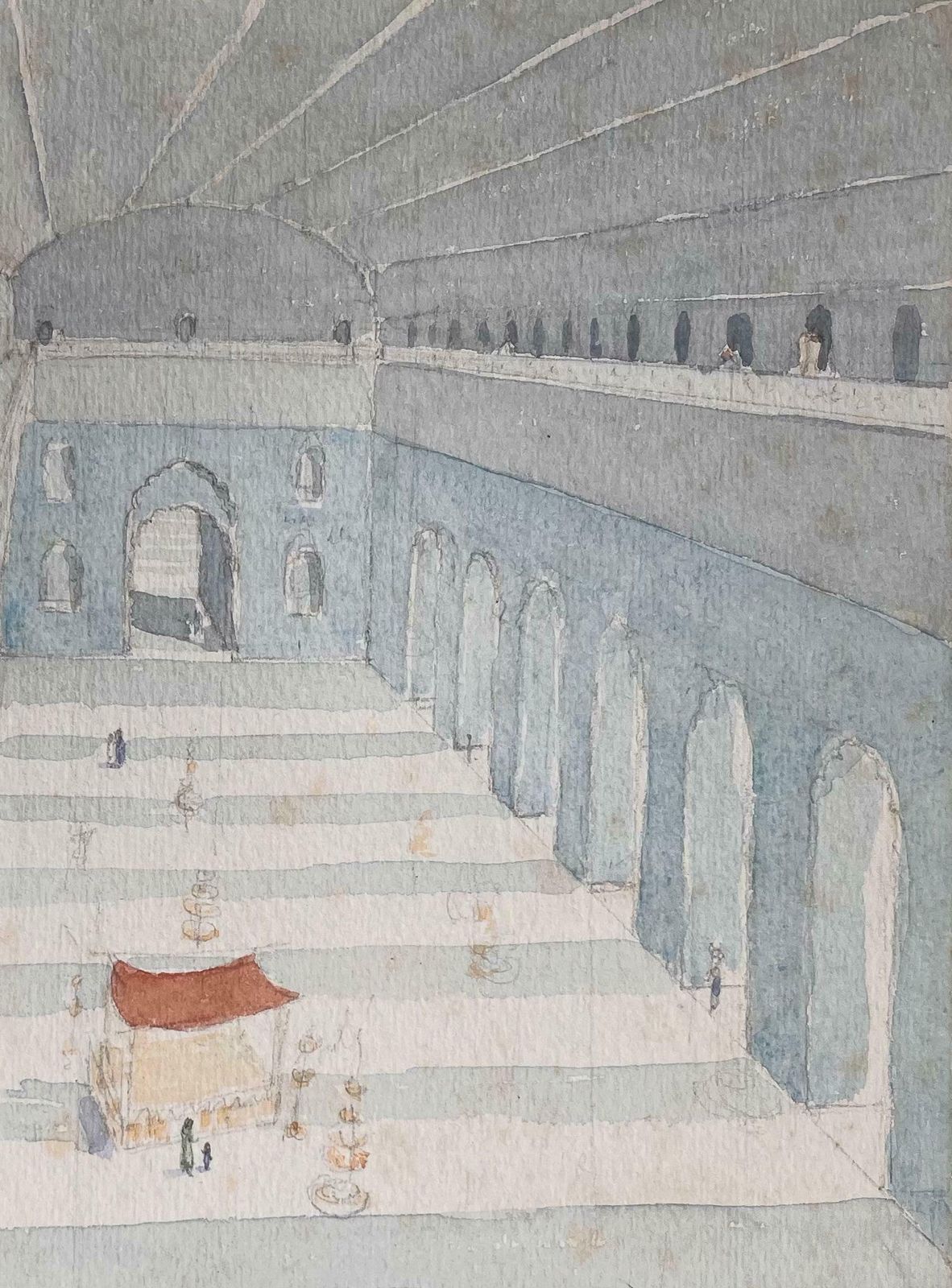 Ian G. Walkerfinely Detailed British Watercolor Topographical Of The Great Imambara1956 photo 260.0