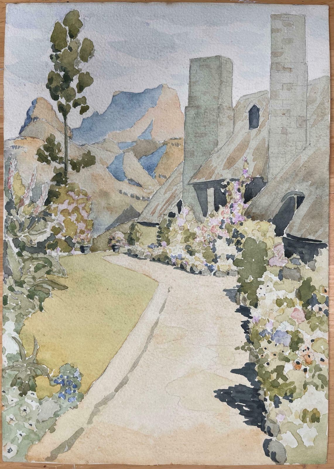 Ian G. Walkerfinely Detailed British Watercolor Topographical Of The Hotel In Hakaial Park20th Century photo furniture