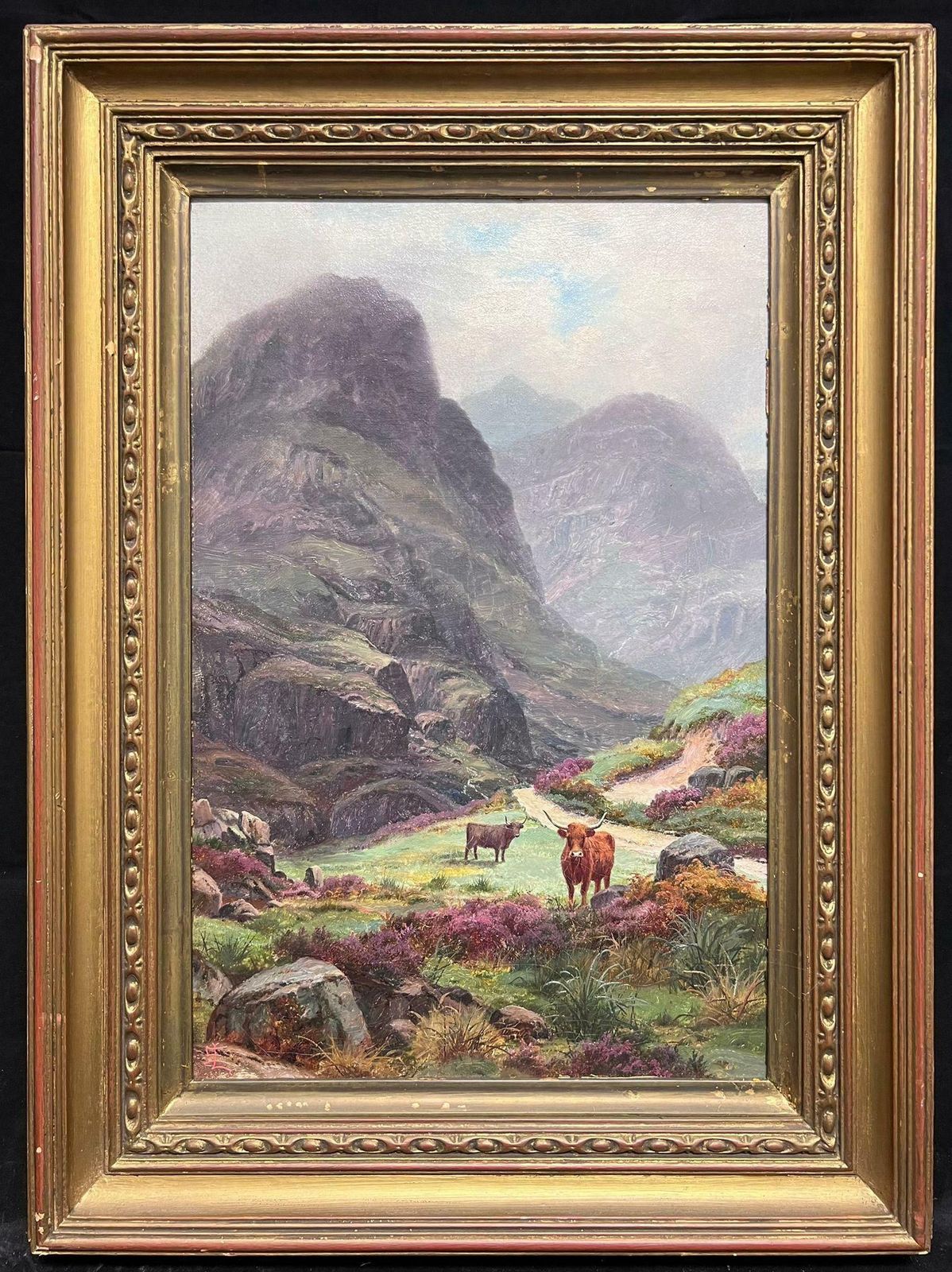 Edwin Longstaffehighland Cattle In Majestic Mountain Landscape Victorian Oil Painting Glencoe