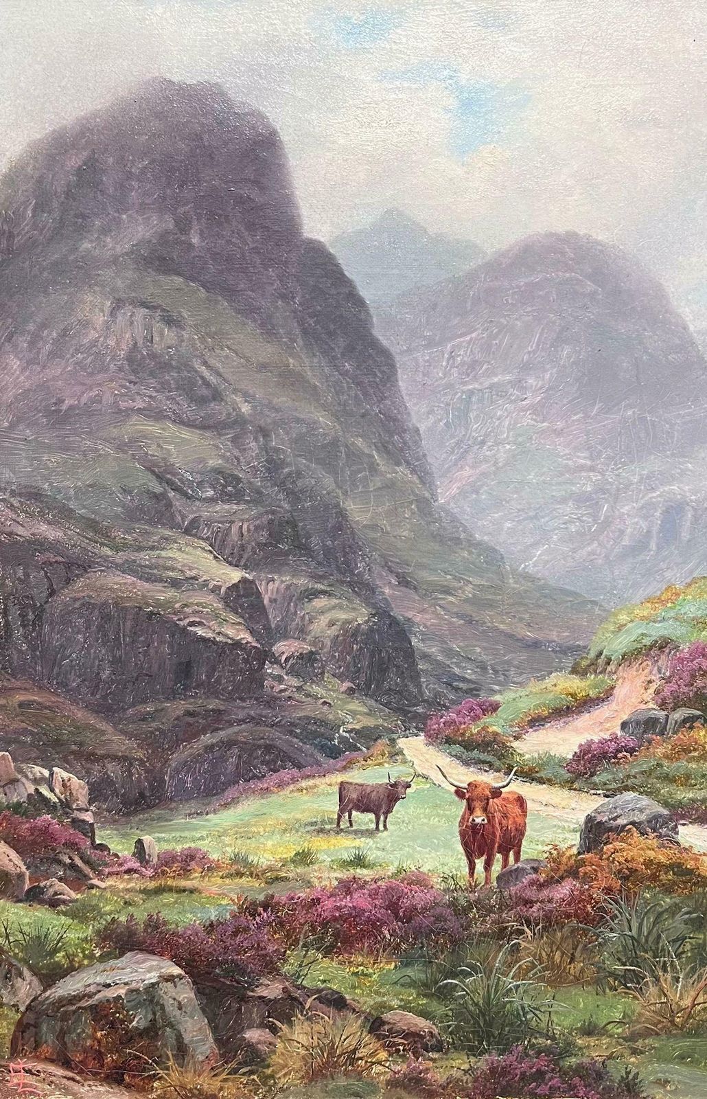 Edwin Longstaffehighland Cattle In Majestic Mountain Landscape Victorian Oil Painting Glencoe photo furniture
