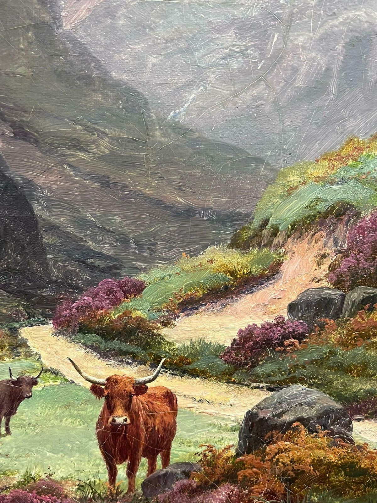 Edwin Longstaffehighland Cattle In Majestic Mountain Landscape Victorian Oil Painting Glencoe photo vintage
