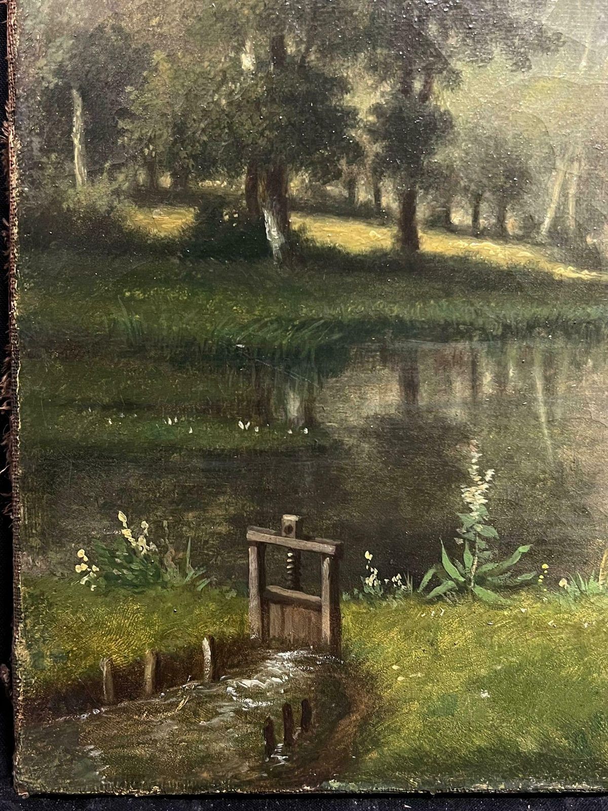 French School19th Century French Romantic Serene Woodland By The River Signed Oil Painting1855 photo Art