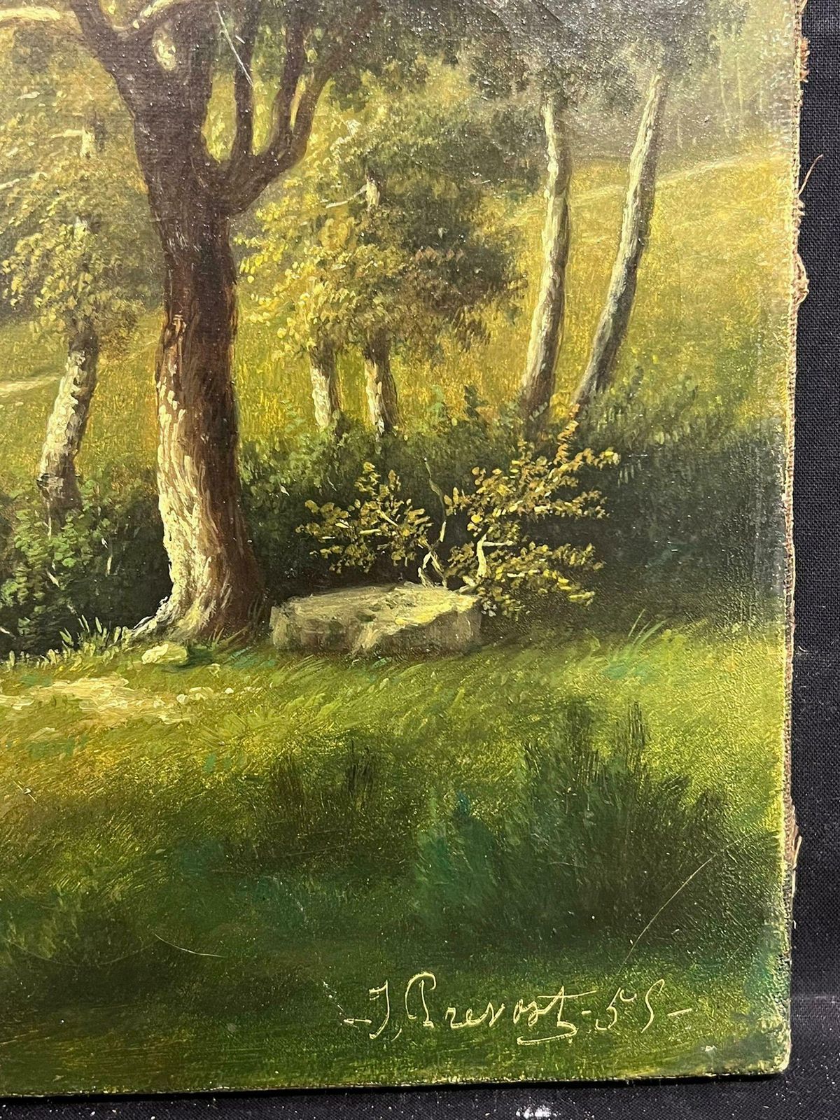 French School19th Century French Romantic Serene Woodland By The River Signed Oil Painting1855 photo vinterior