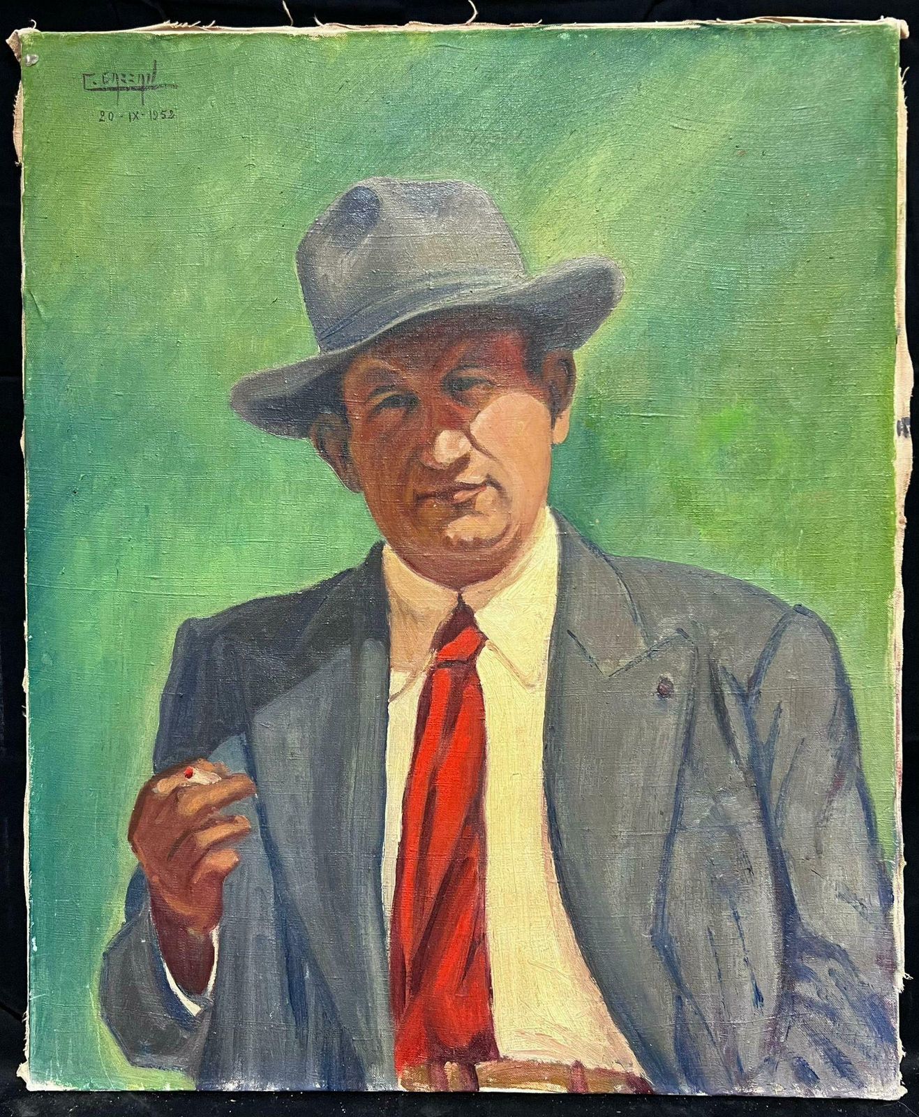 Colbert Cassan1950's Self Portrait Of The Artist In Hat French Signed Oil Painting On Canvas1952 photo furniture