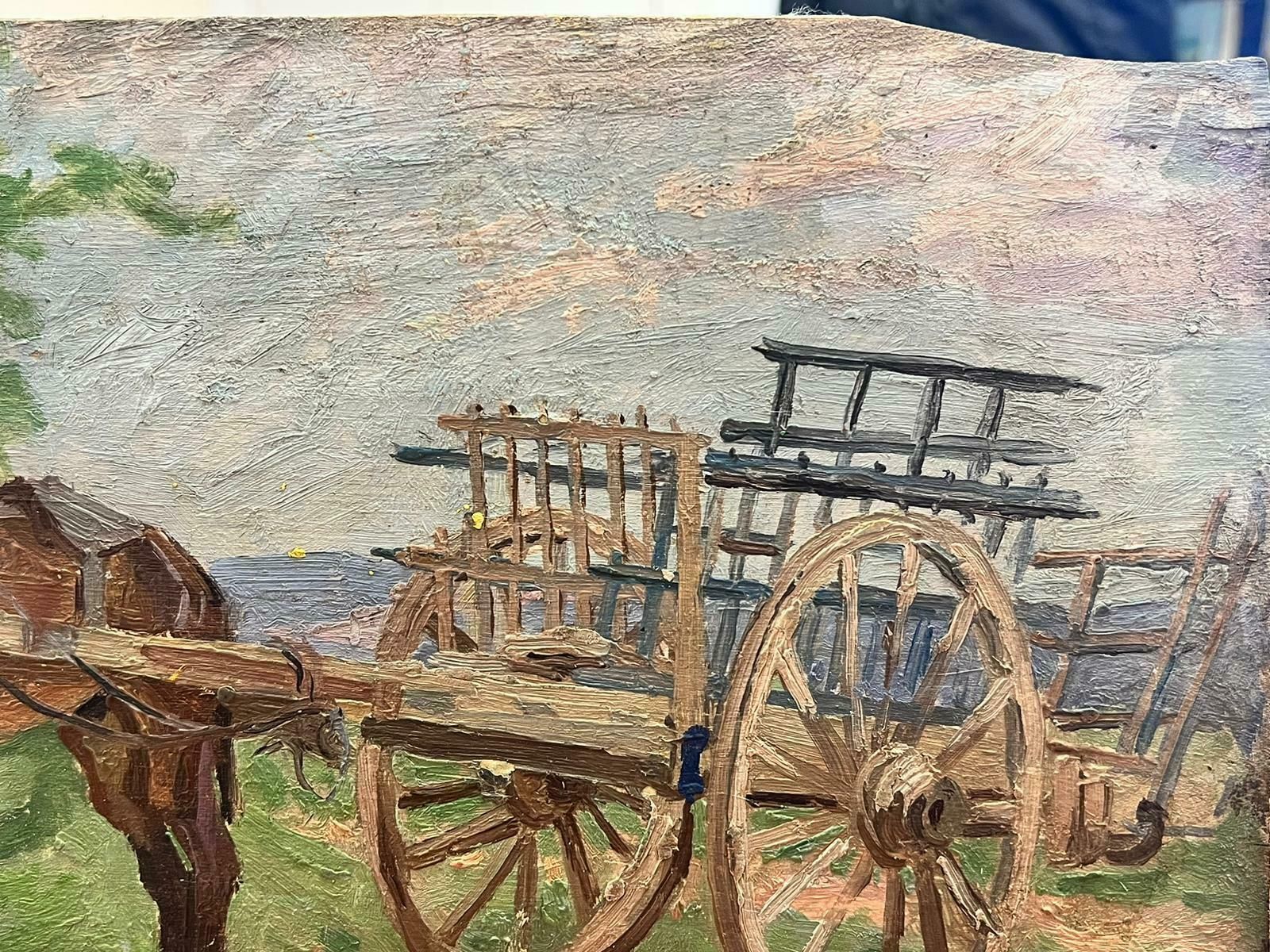 Suzanne Crochet1930's French Post Impressionist Oil Painting    Horse And Hay Cart C. 1930's photo for sale