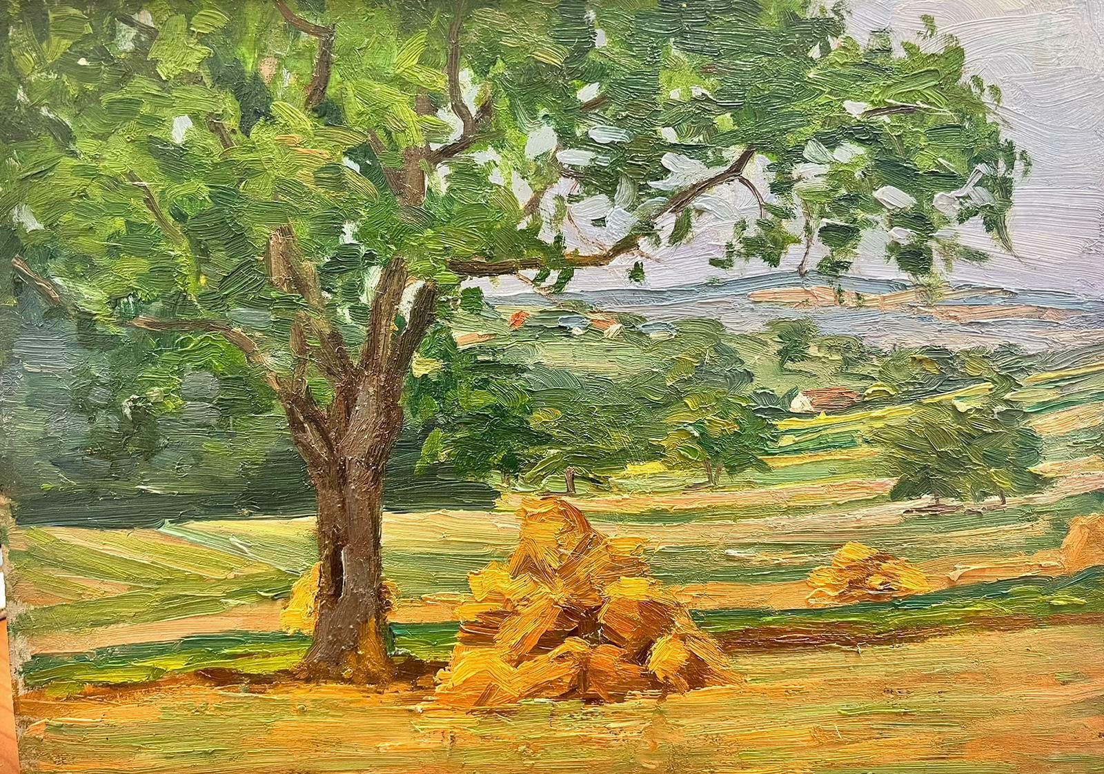 Suzanne Crochet1930's French Post Impressionist Oil Painting Haystack Under Tree Landscape C. 1930's