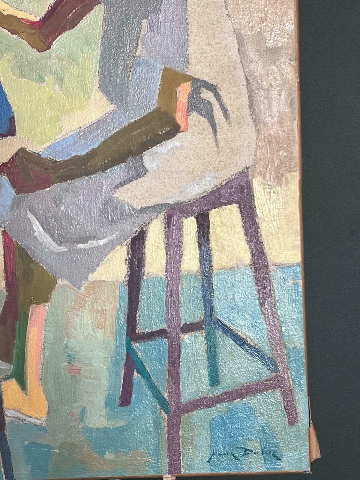 Jean Dulac1950s French Post Impressionist Oil Painting Self Portrait Artist At Easel photo for sale