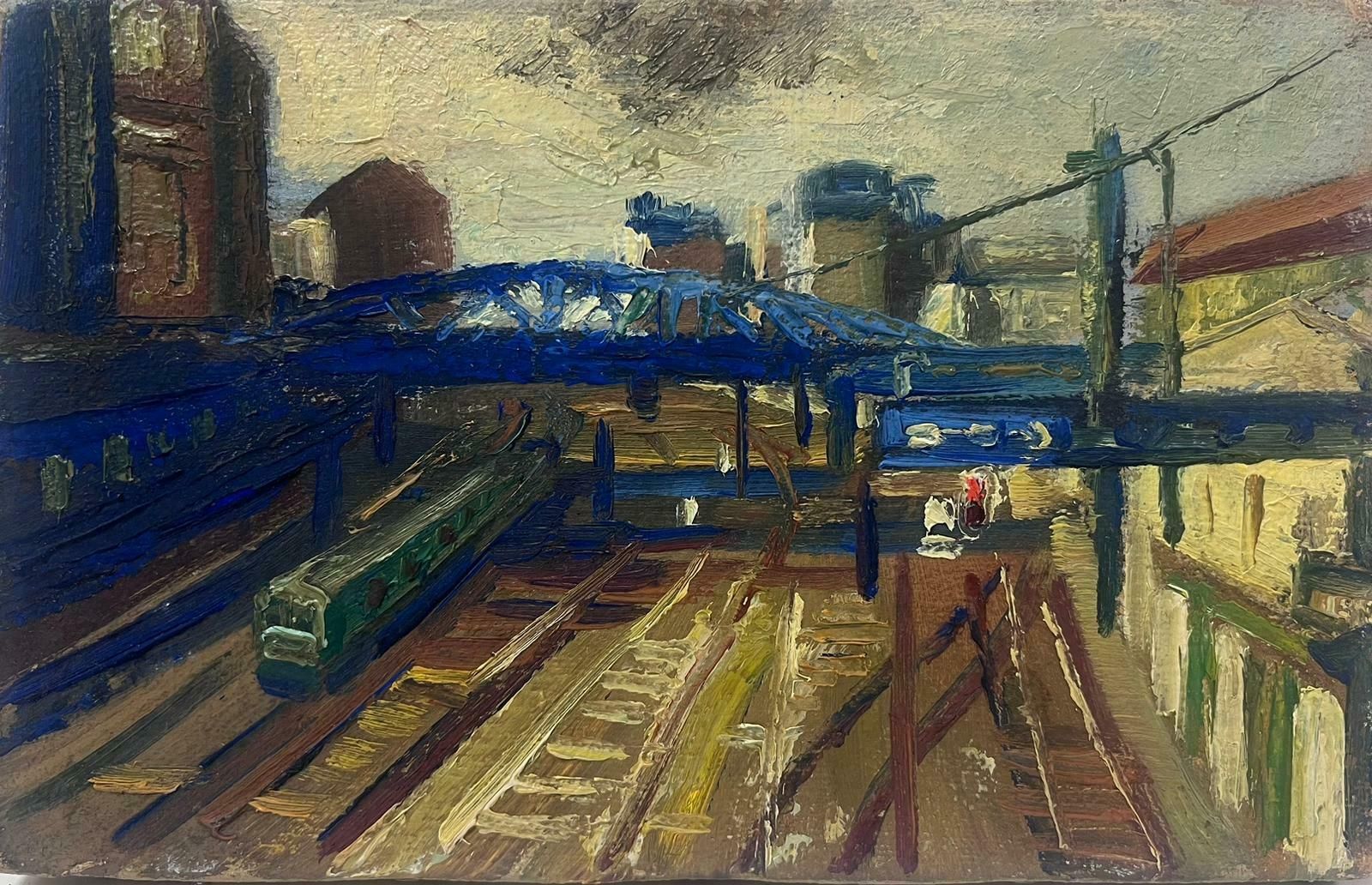 Josine Vignon1950s French Post Impressionist Oil Paris Train Station With Train On Track1950s