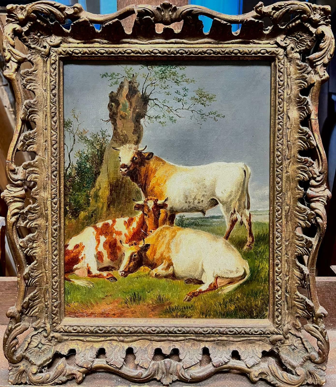 Antique Dutch Oil19th Century Dutch School Oil Landscape With Bull And Two Cows In Meadow19th Century photo furniture