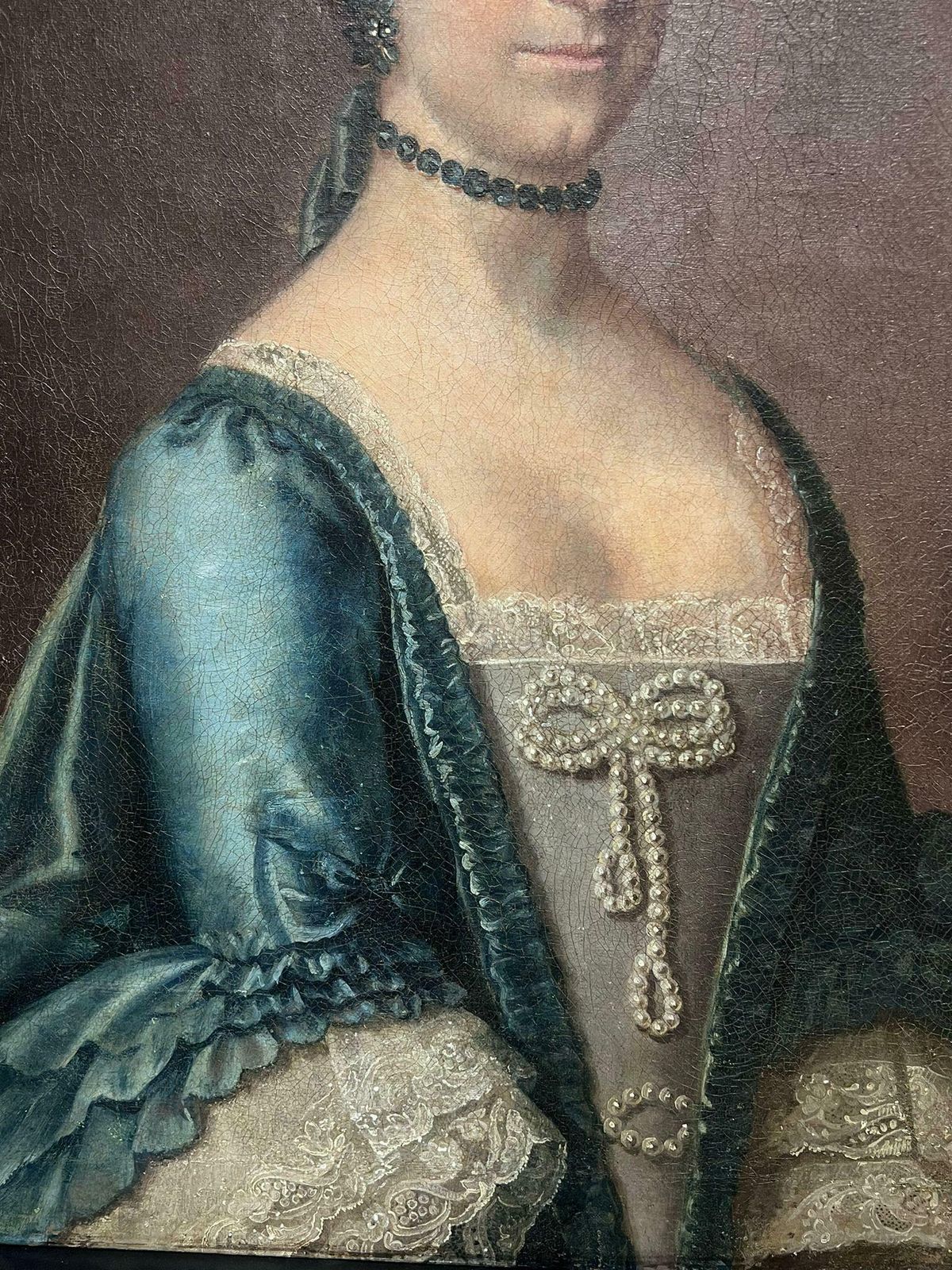 Large 18th Century English Oil Painting Portrait Of Aristocratic Lady In Blue photo Art