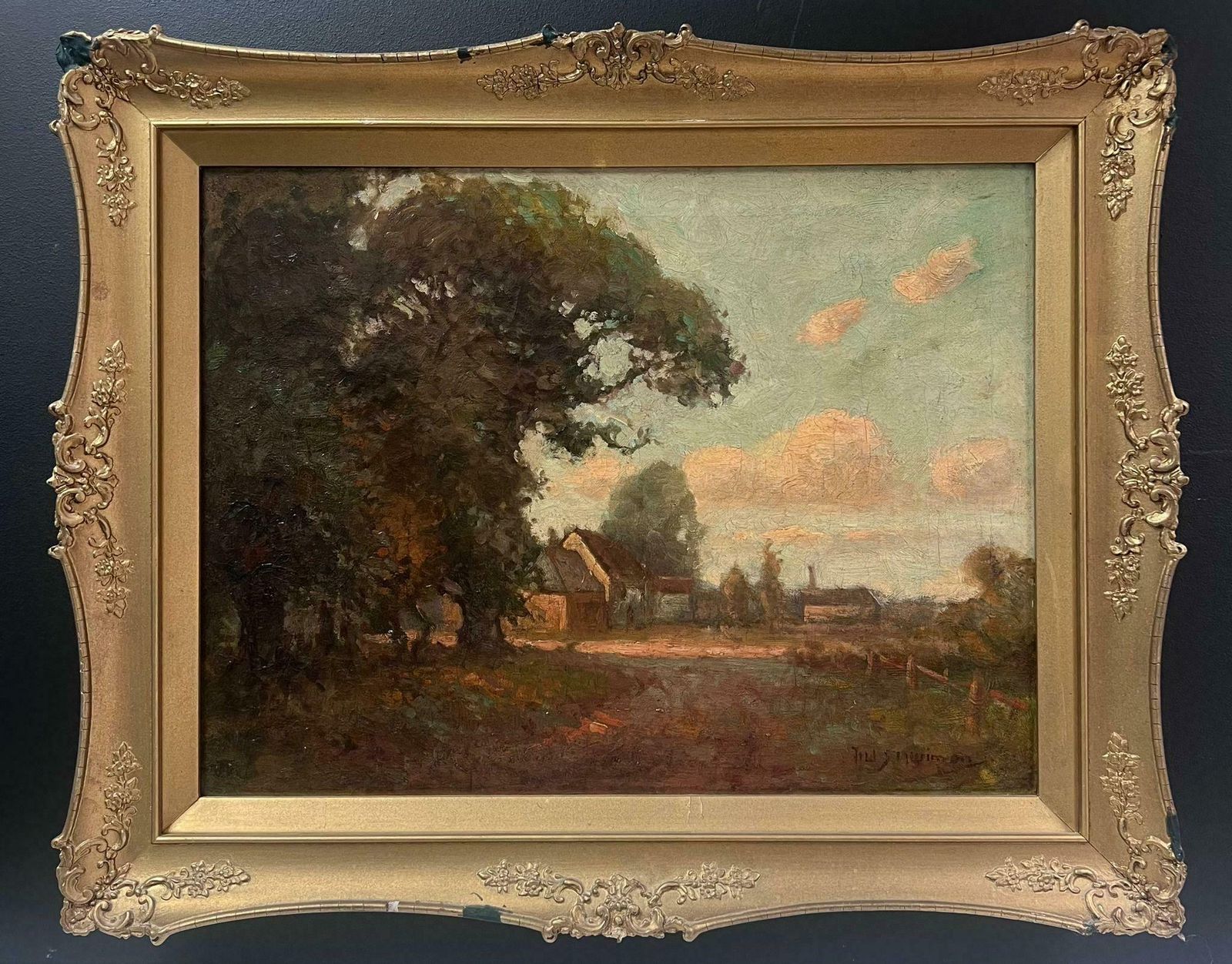 Fred Sollway Merriman Antique English Impressionist Oil Painting The Ferry Boat Inn At Wilford photo furniture